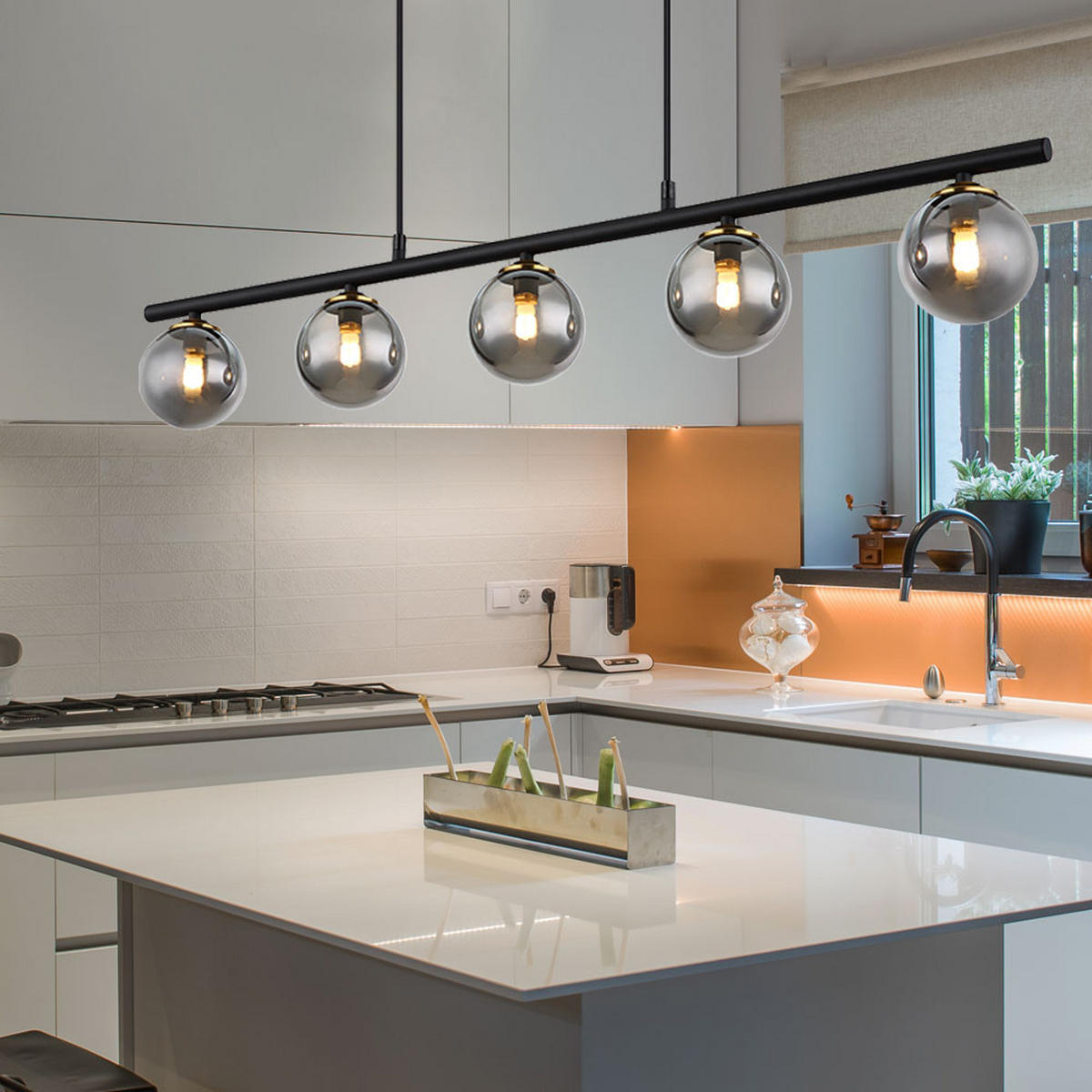 HÄNGELEUCHTE Metall Glas Grau - Grau, Glas (90/10/120cm) - Globo Lighting