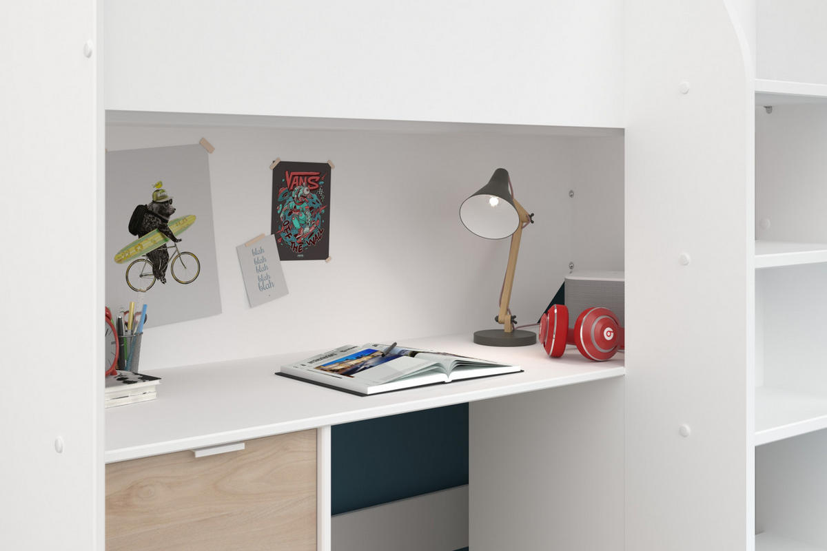 HOCHBETT mit Kleiderschrank und Schreibtisch Bett 90 x 200 cm - Eichefarben/Silberfarben, Holz/Holzwerkstoff (90/200cm) - Parisot Meuble
