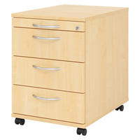 ROLLCONTAINER - 3 Materialschubladen 58/42,8/59 cm in Ahornfarben Bogengriff (Metall) - Ahornfarben, Holzwerkstoff (42.8/59/58cm) - bümö