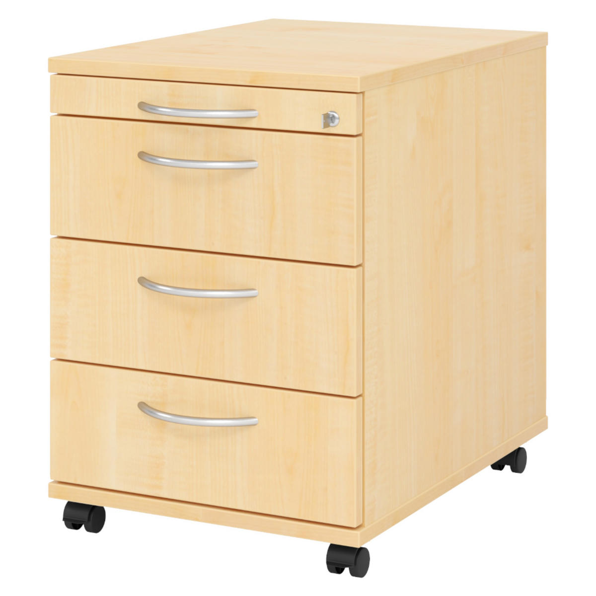 ROLLCONTAINER - 3 Materialschubladen 58/42,8/59 cm in Ahornfarben Bogengriff (Metall) - Ahornfarben, Holzwerkstoff (42.8/59/58cm) - bümö