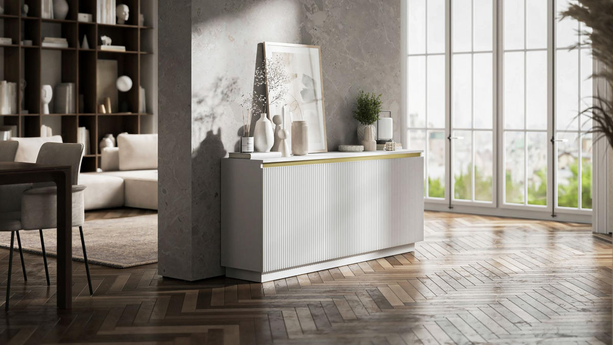 KOMMODE Selene 3D Weiß Matt Glamour 167 cm - Weiß, Holzwerkstoff (166.8/71.4/35cm) - Meble Lindner