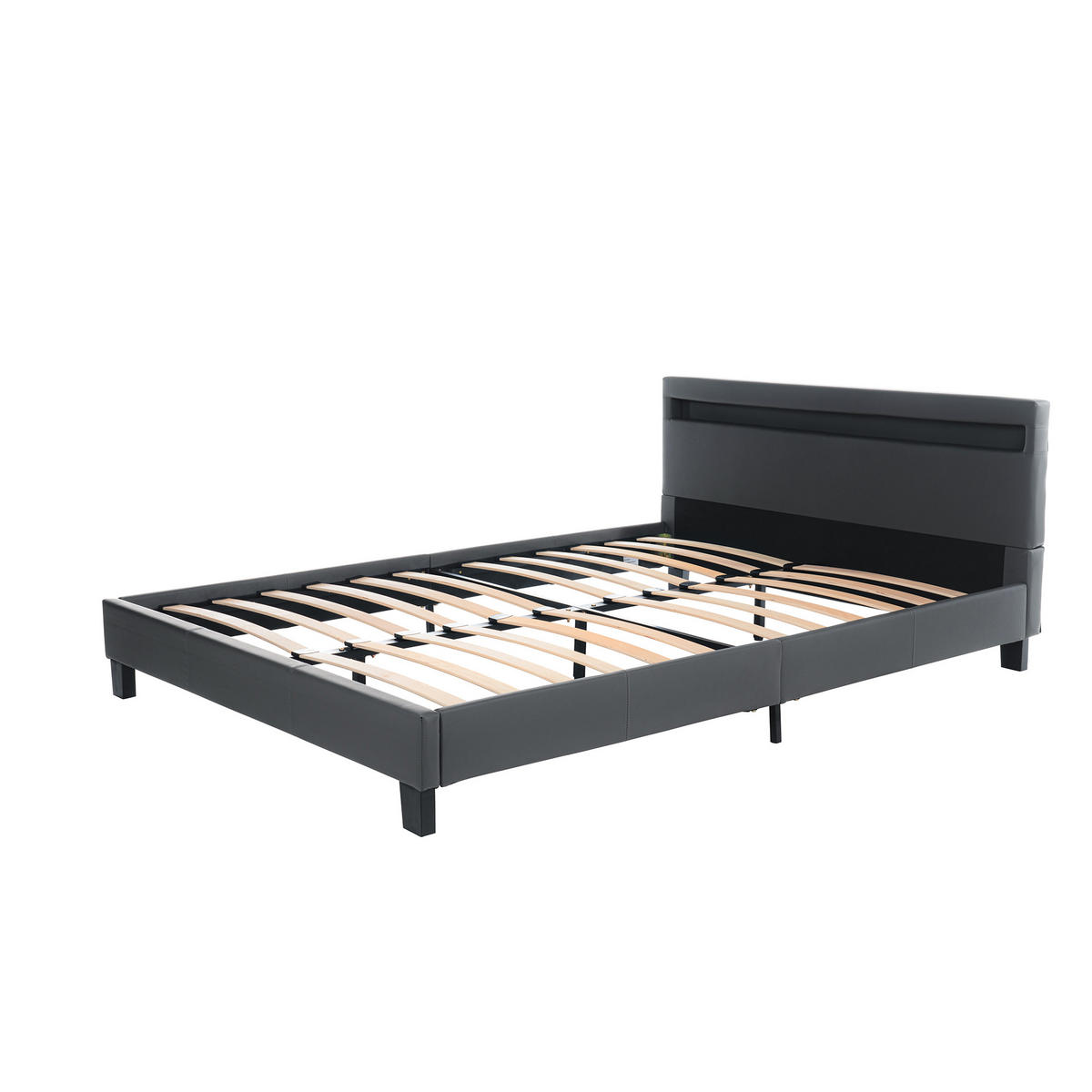 LED BETT ASTRO - Dunkelgrau, 140 x 200 cm - Dunkelgrau, Kunststoff - Home Deluxe