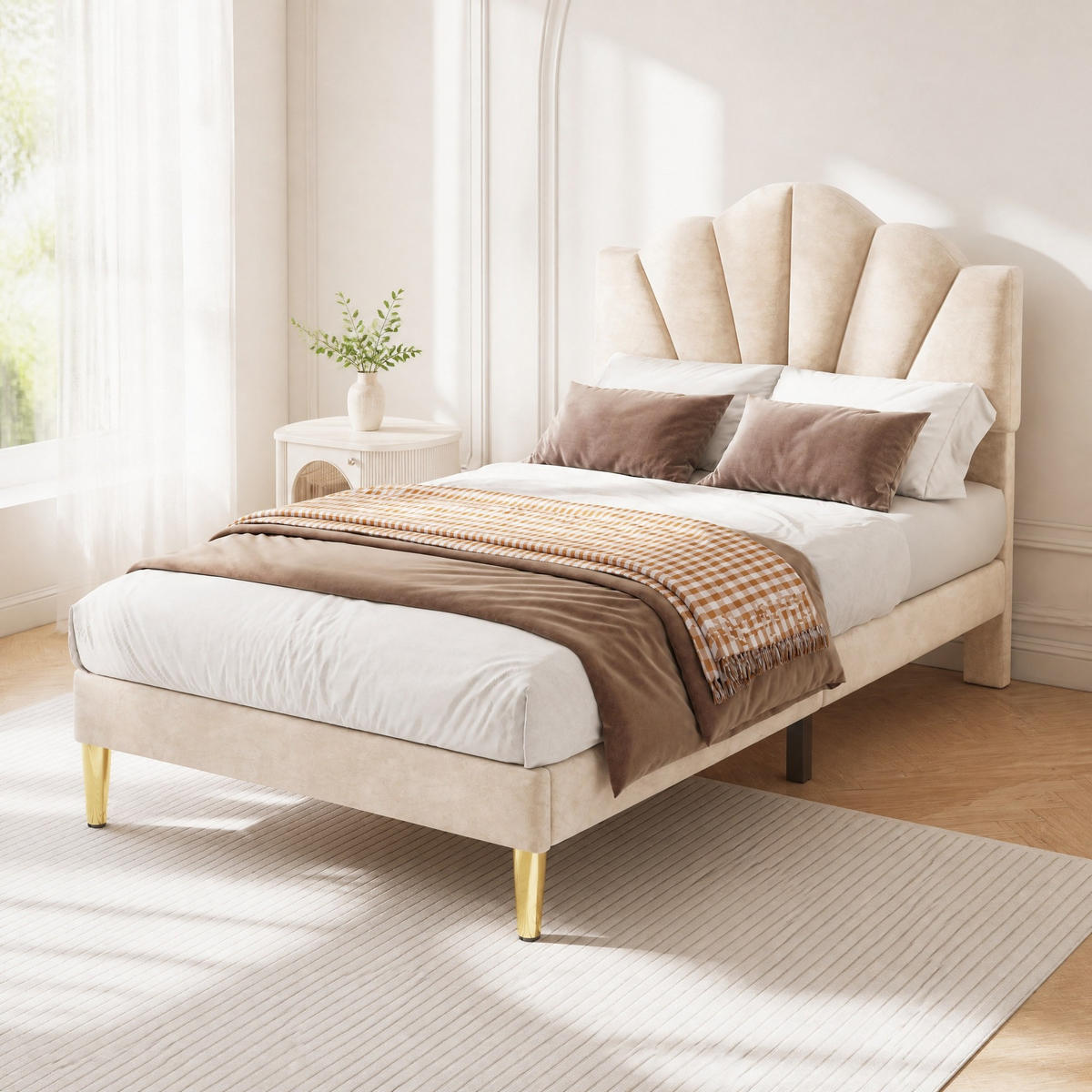 POLSTERBETT 90/200 mit verstellbarem Kopfteil und Stauraumbank in Beige - Beige, Holzwerkstoff/Textil (90/200cm) - EVRYAE