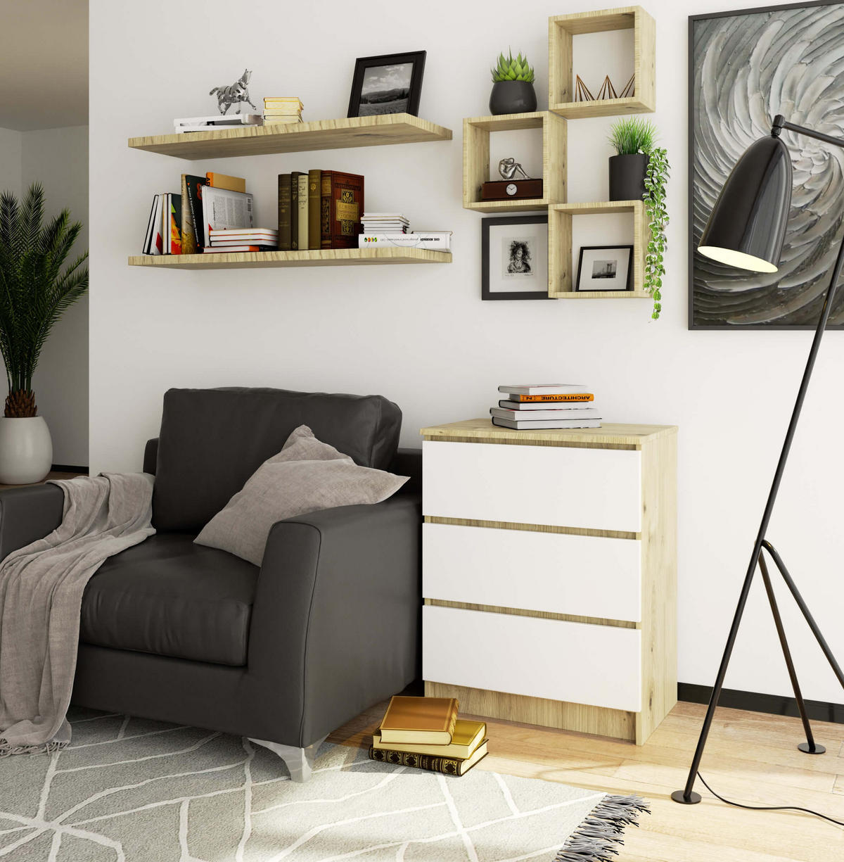 KOMMODE Eiche Artisan, Weiß 77/60/40 - Eiche Artisan/Weiß, Holzwerkstoff (60/77/40cm) - RAUMHIRSCH FURNITURE