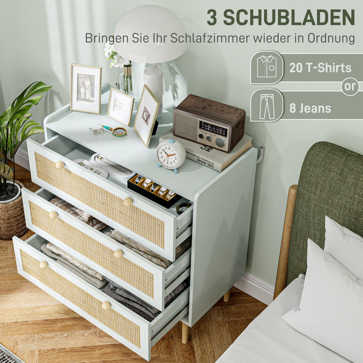 KOMMODE mit 3 Schubladen, Hellblau, 80 x 40 x 87,5 cm - Hellblau, Holzwerkstoff (80/87.5/40cm) - HOMCOM