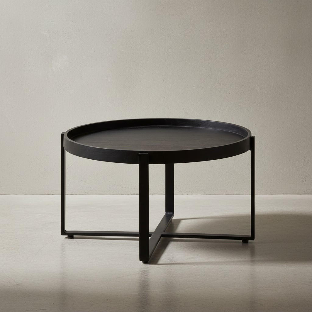 COUCHTISCH Schwarz Mango Massivholz Metall, Rund mit erhöhtem Rand, 60x60x35 cm - Schwarz, Holz/Metall (60/60/35cm) - KADIMA DESIGN