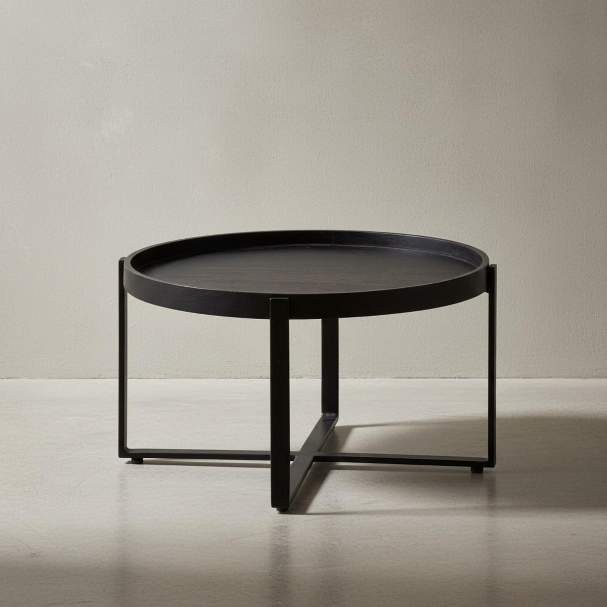 COUCHTISCH Schwarz Mango Massivholz Metall, Rund mit erhöhtem Rand, 60x60x35 cm - Schwarz, Holz/Metall (60/60/35cm) - KADIMA DESIGN