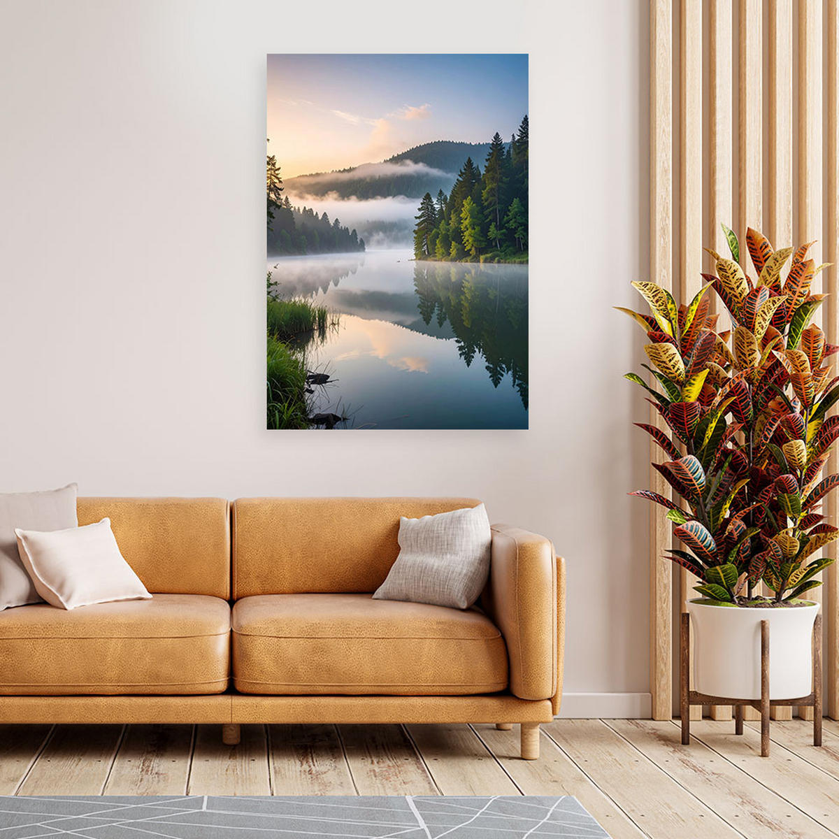 LEINWANDBILD Landschaft See Berge Natur 60x90cm - Grün, Textil (60/90cm) - Feeby