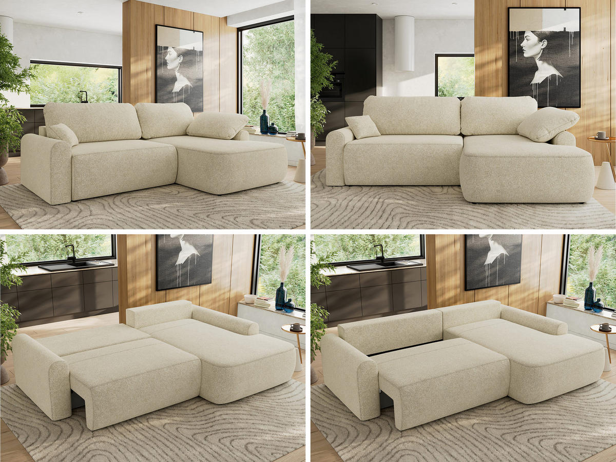 ECKSCHLAFSOFA CUBO L Creme Struktur - rechts - Creme/Schwarz, Kunststoff/Textil (187/273cm) - MKS
