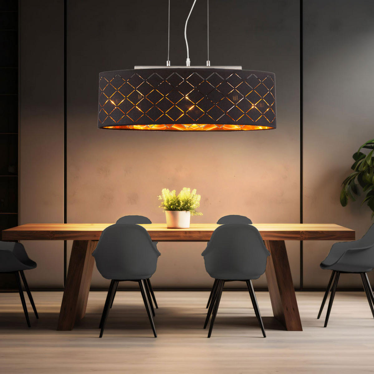 LED HÄNGELEUCHTE Textil Schwarz Gold - Schwarz, Metall (65/25/140cm) - Globo Lighting