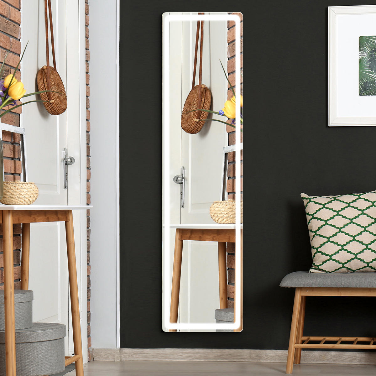2 in 1 Standspiegel, Ganzkörperspiegel mit LED-Beleuchtung, Ankleidespiegel - Silberfarben, Glas (37/157.5/40cm) - HOMCOM
