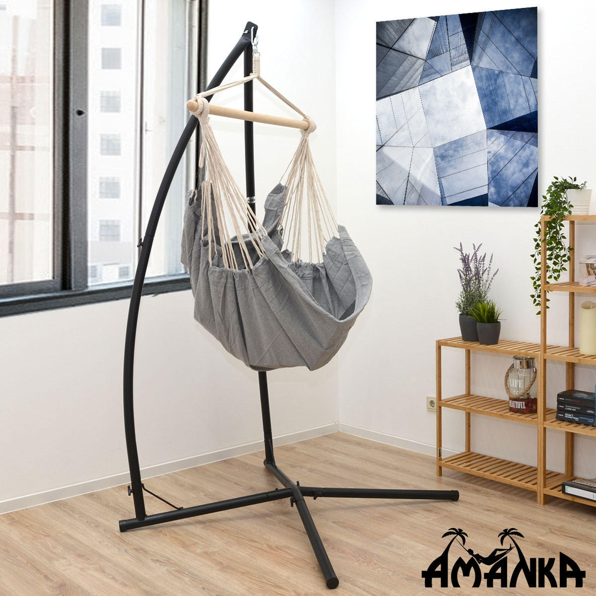 HÄNGESESSELGESTELL bis 120kg, 215cm, Schwarz - Schwarz, Metall (110/110/215cm) - Amanka