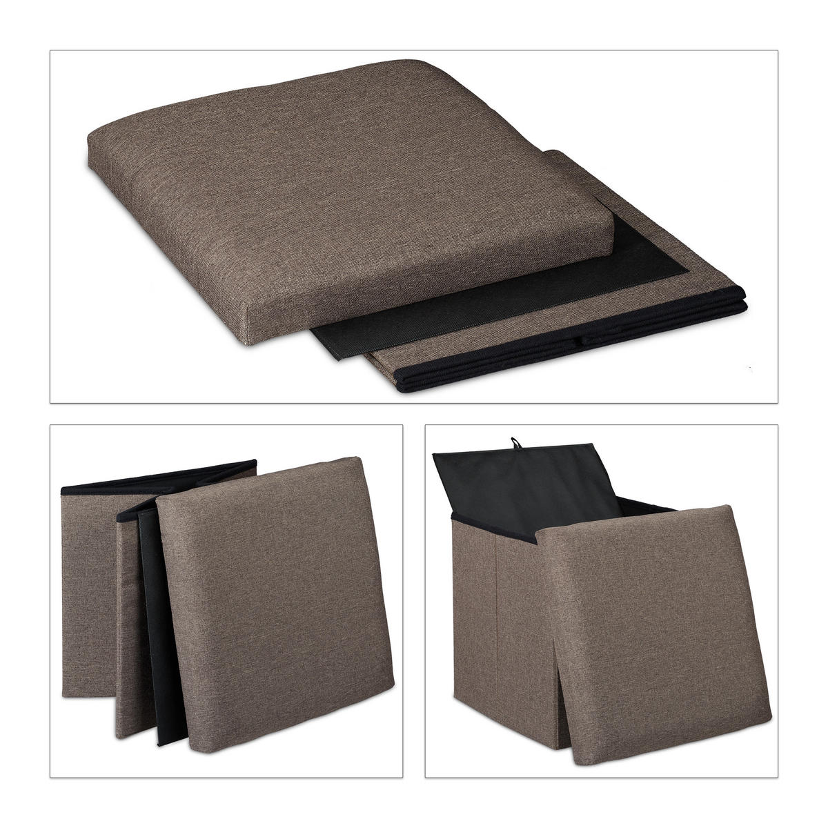 SITZHOCKER - Anthrazit, Holzwerkstoff/Textil (37.5/37/37.5cm) - Relaxdays