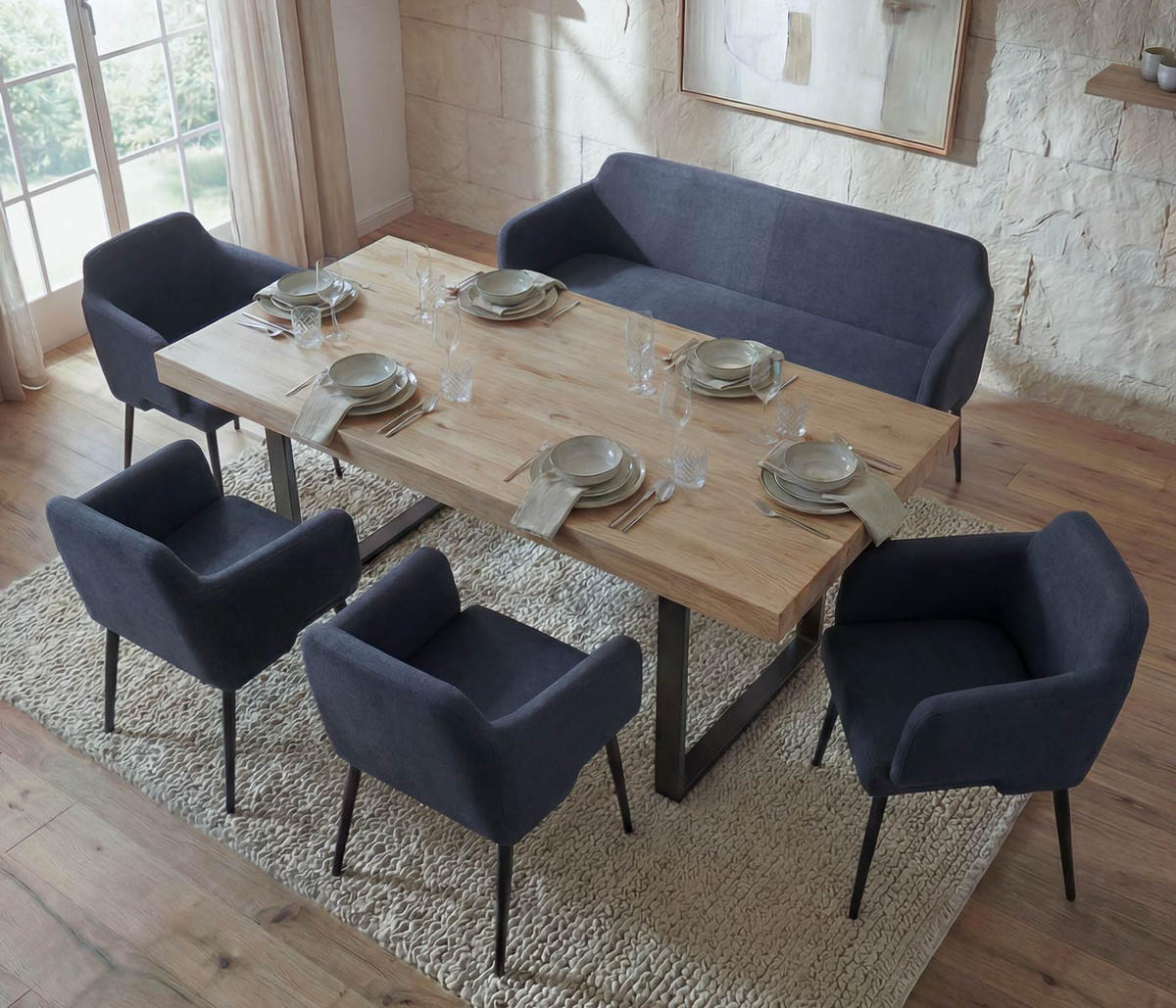 ESSZIMMER-SET Anthrazit 5er-Set - Anthrazit, Textil (133/77/56cm) - MCW