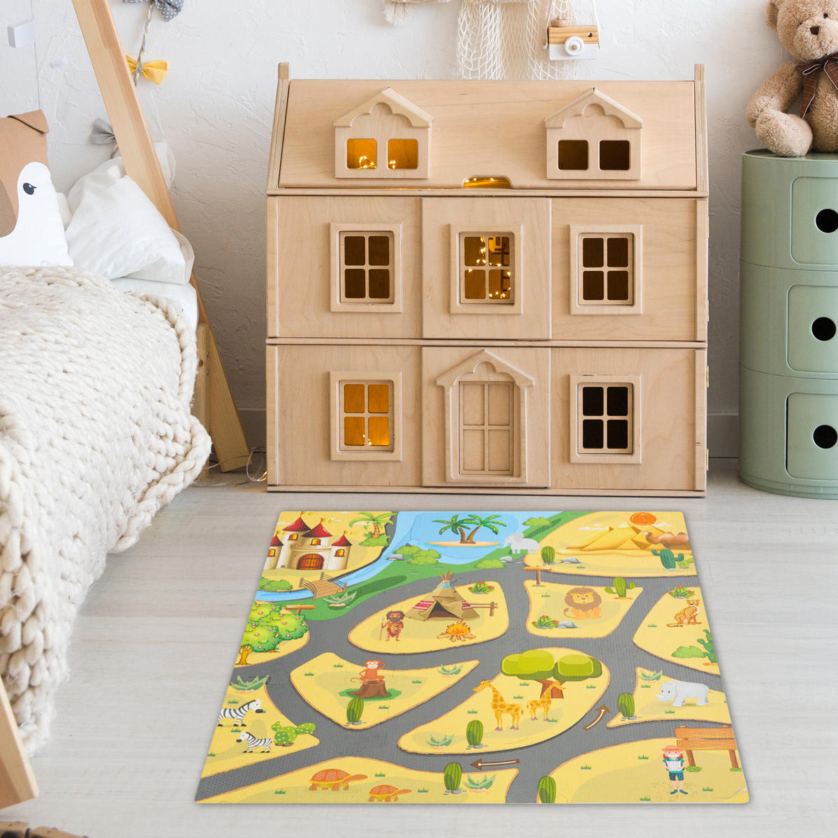 21-DIELNA detská podložka - viacfarebná, plast (89.5/89.5cm) - Relaxdays