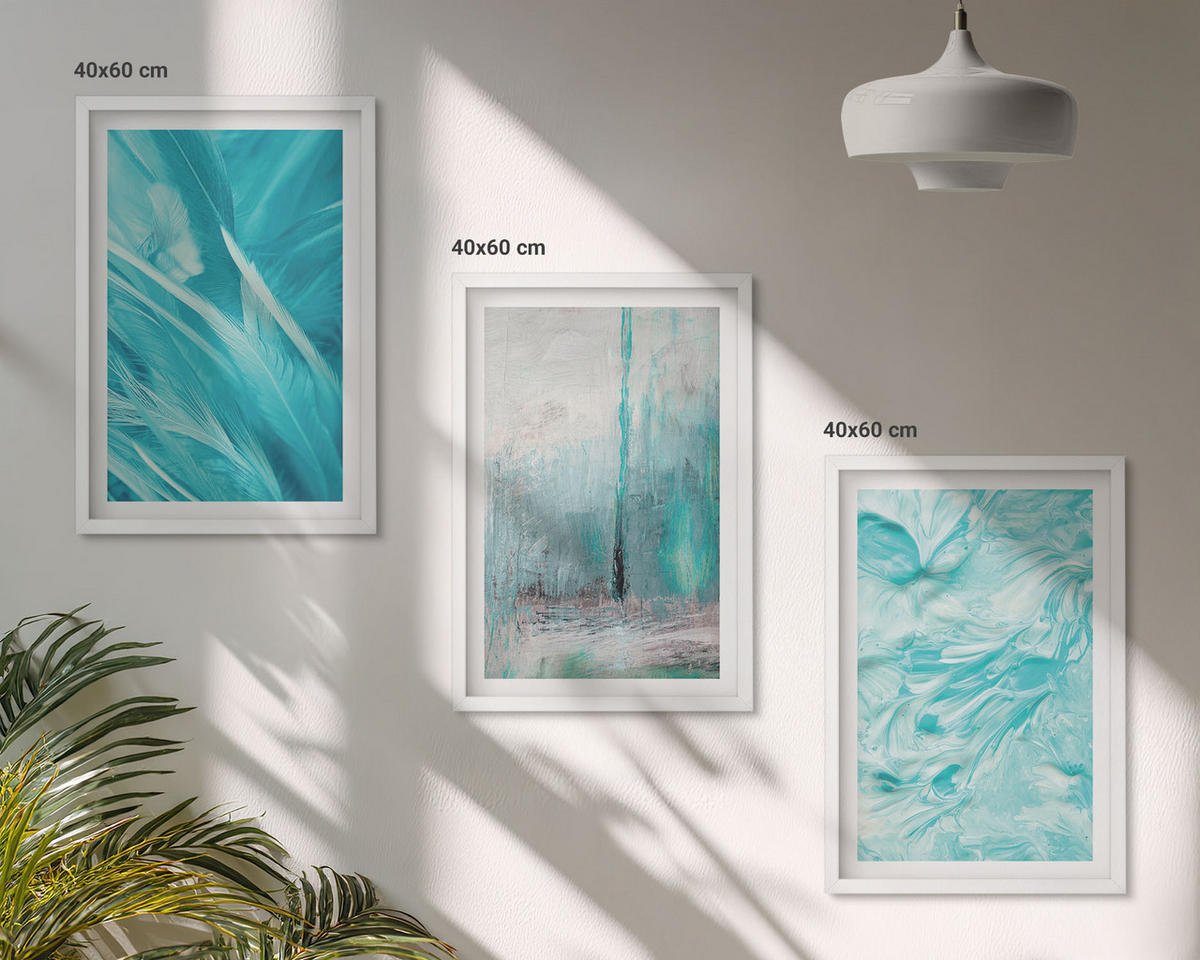 WANDBILDER 3er-Set - 40x60 cm Weißer Rahmen - Abstrakte Muster in Blautönen - Weiß, Kunststoff (40/60cm) - ArtPrintCave