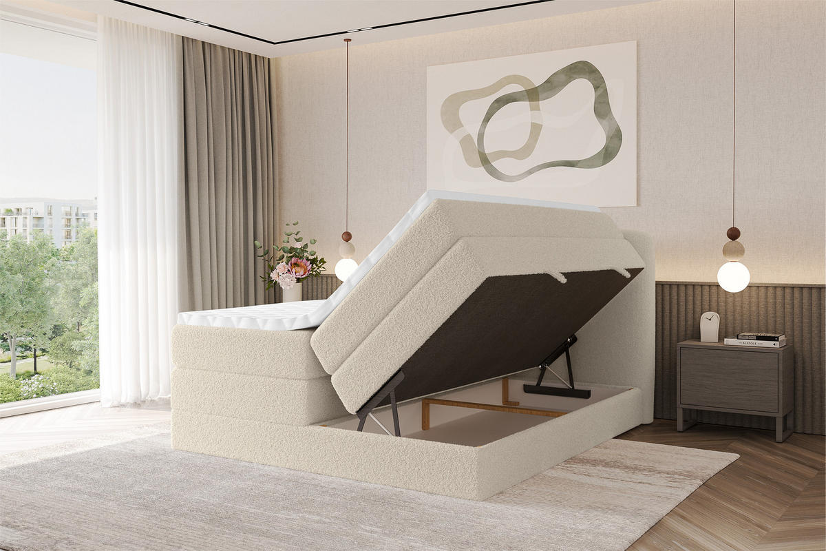 BOXSPRINGBETT mit Matratze H3/H4 - NINA KING - 160x200 cm Dunkelbeige - Baltimorefarben, Holzwerkstoff (160/200cm) - ALTDECOR