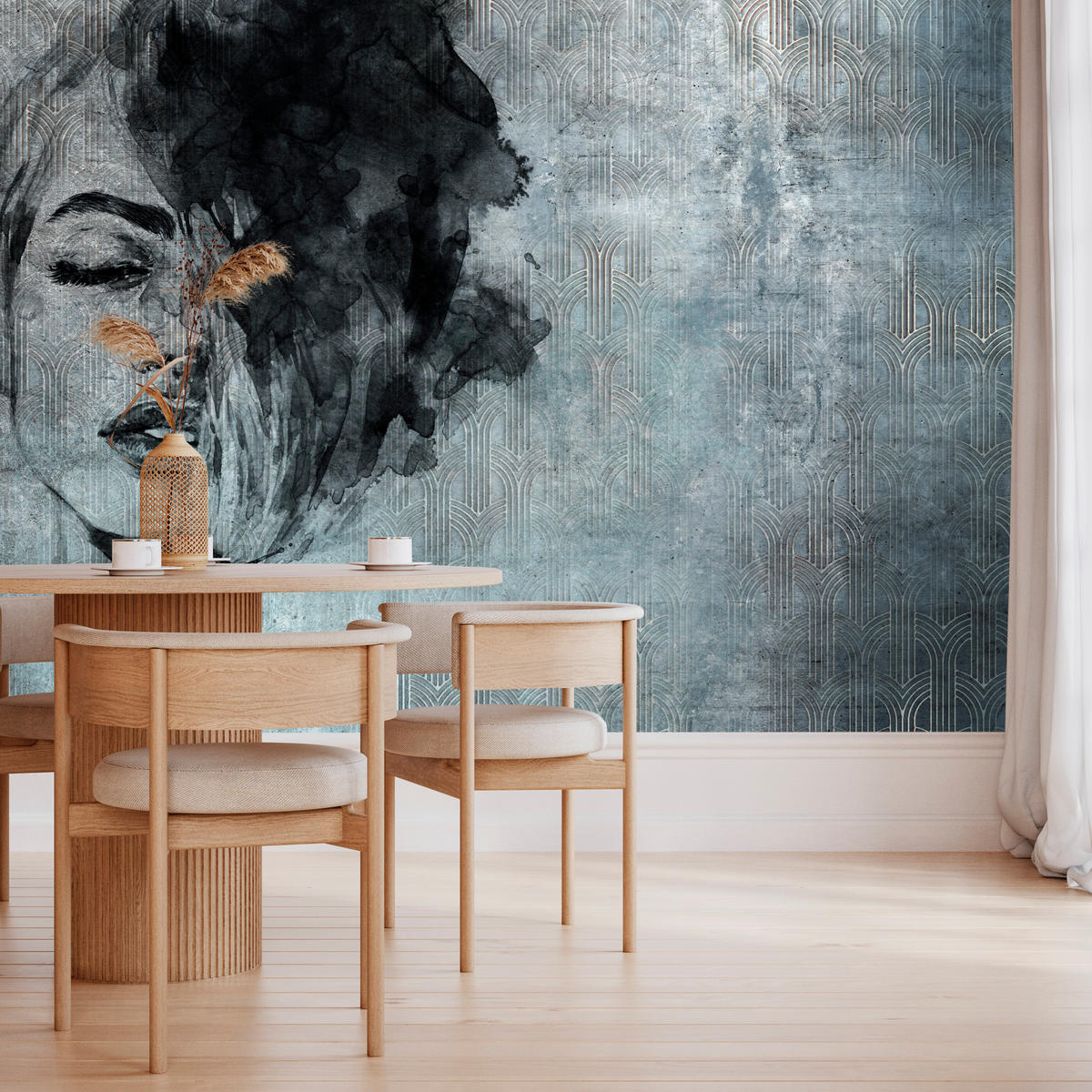 FOTOTAPETE für Wohnzimmer Abstrakte Beton Ornament Frau Porträt 100x70 - Grau, Papier (100/70cm) - Muralo