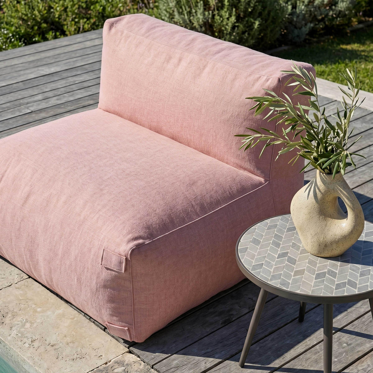GARTENSOFA mit 2 Sitzplätzen, Puderrosa - Pink, Textil - Oviala