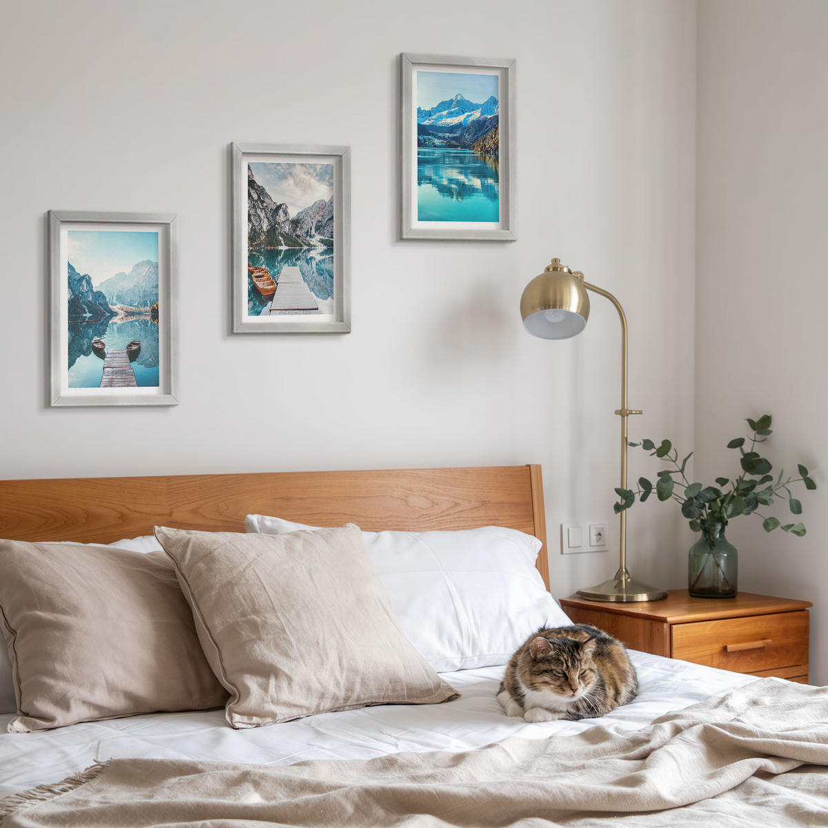 WANDBILDER 3er Set - 20x30 cm Silberner Rahmen - Spiegelung der Boote auf Bergseen - Silberfarben, Kunststoff (20/30cm) - ArtPrintCave