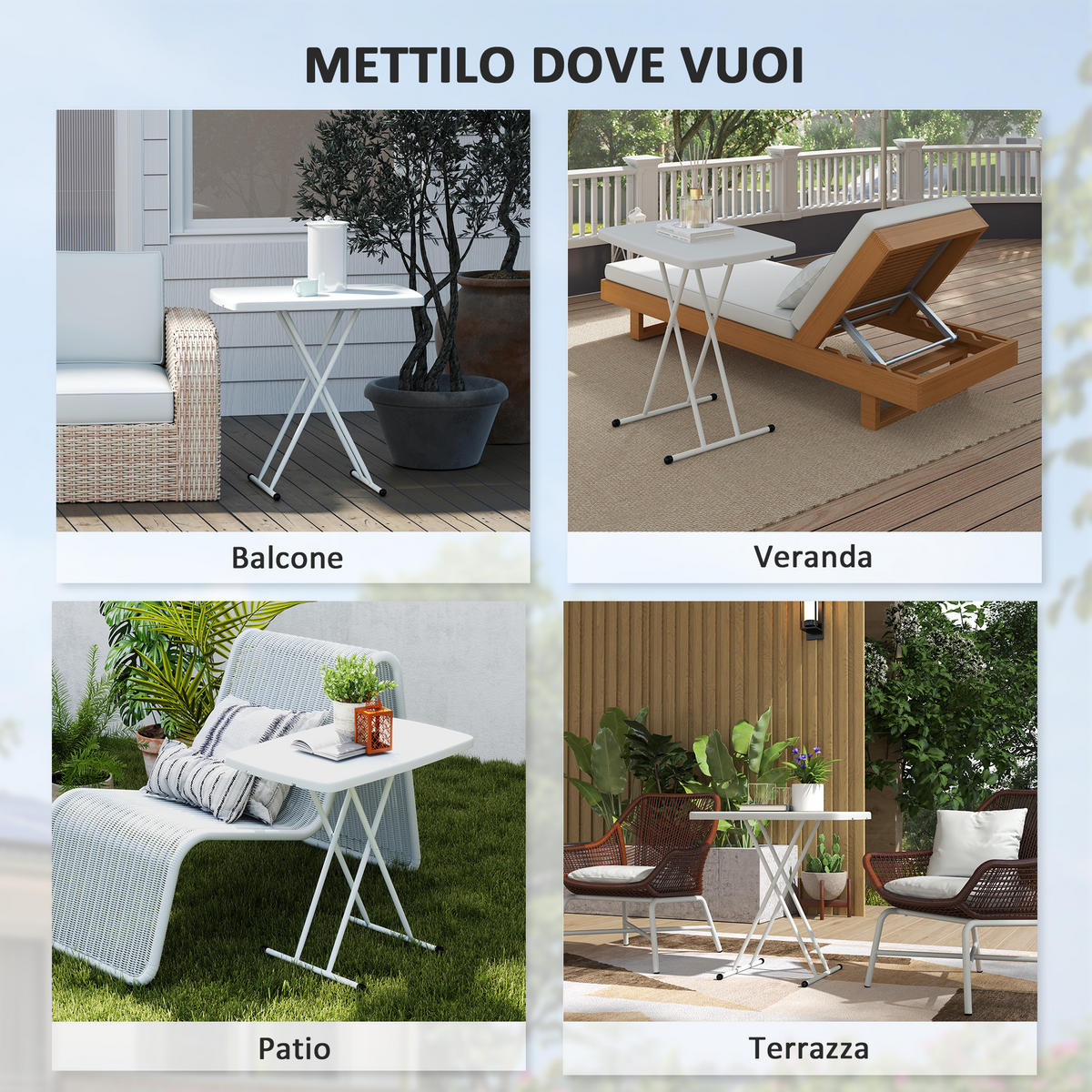 GARTENTISCH,KLAPPBAR Metall HDPE höhenverstellbar,weiß - Weiß, Kunststoff (76/50/74cm) - Vallsero