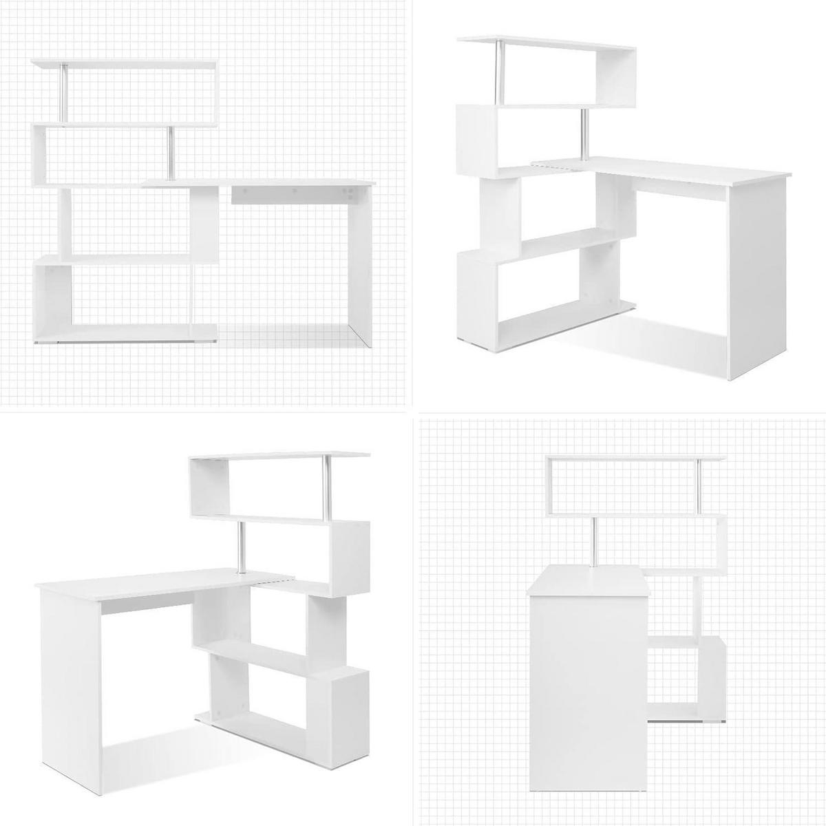 COMPUTERTISCH L-förmig mit drehbarem Bücherregal Weiß 157 x 45 x 130,5 cm - Weiß, Holzwerkstoff (45/157/130.5cm)