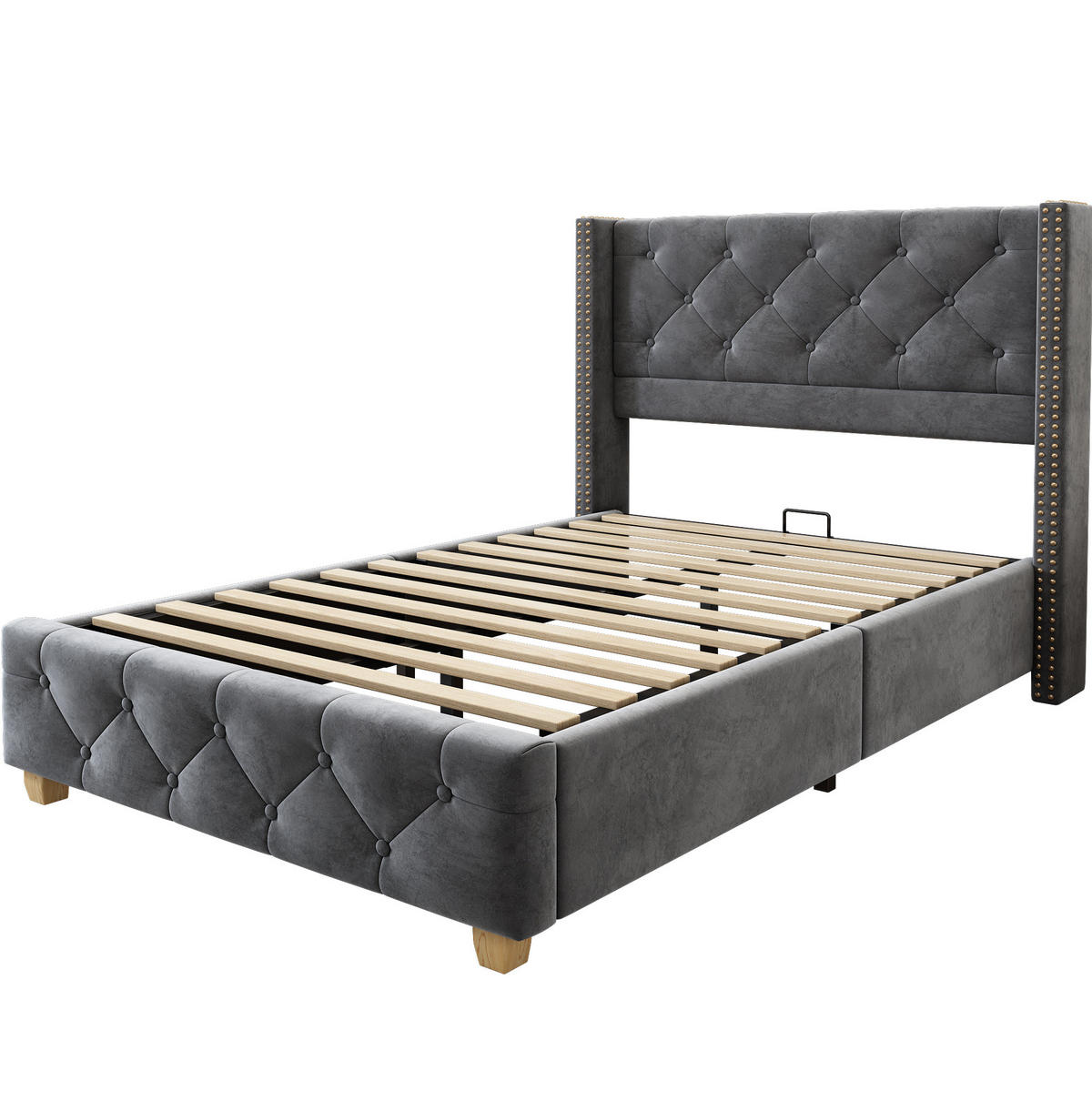 BETT 90x200 cm Samt Grey mit Lattenrost - Grau, Metall (90/200cm) - Meubliv