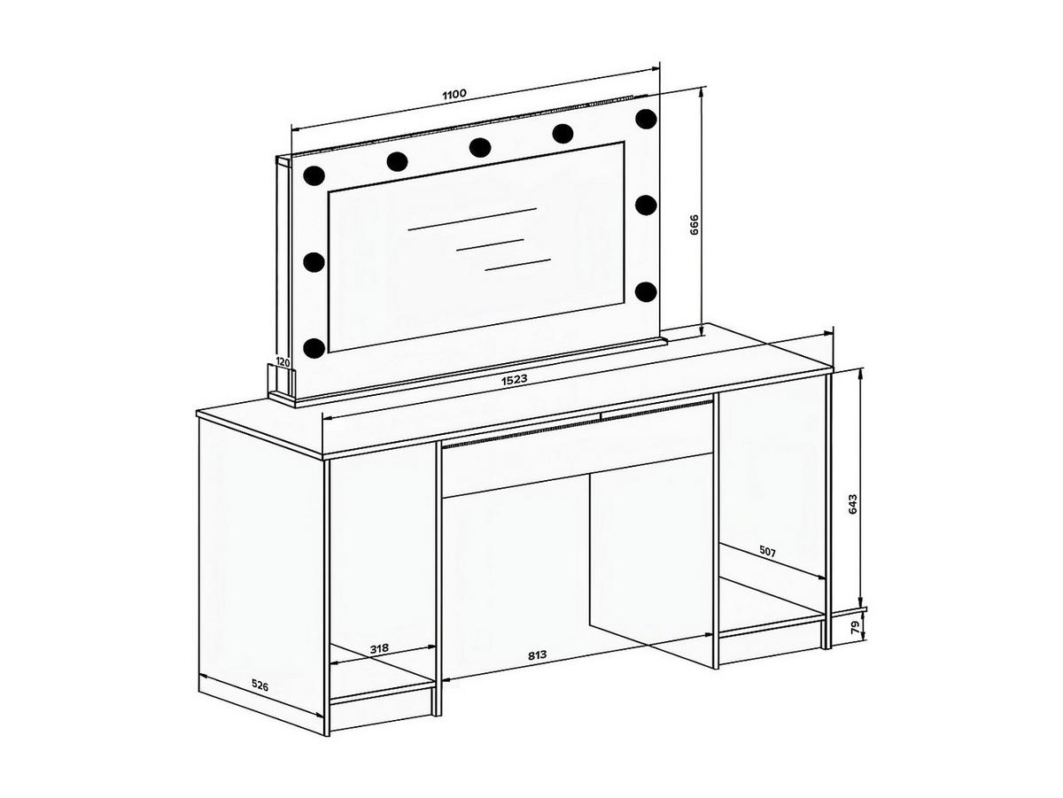 SCHMINKTISCH - 152.3 cm x 53.6 cm - holz - weiß Jenemi - Weiß, Holz (152.3/142.6/53.6cm) - Vente-Unique