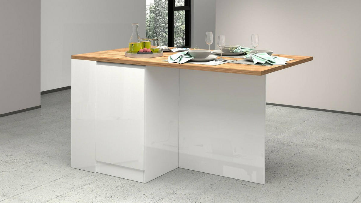 KÜCHENINSEL Glänzendes Weiß, Eiche 90/160/90 cm - Eichefarben/Weiß, Holzwerkstoff (160/90/90cm) - DMORA