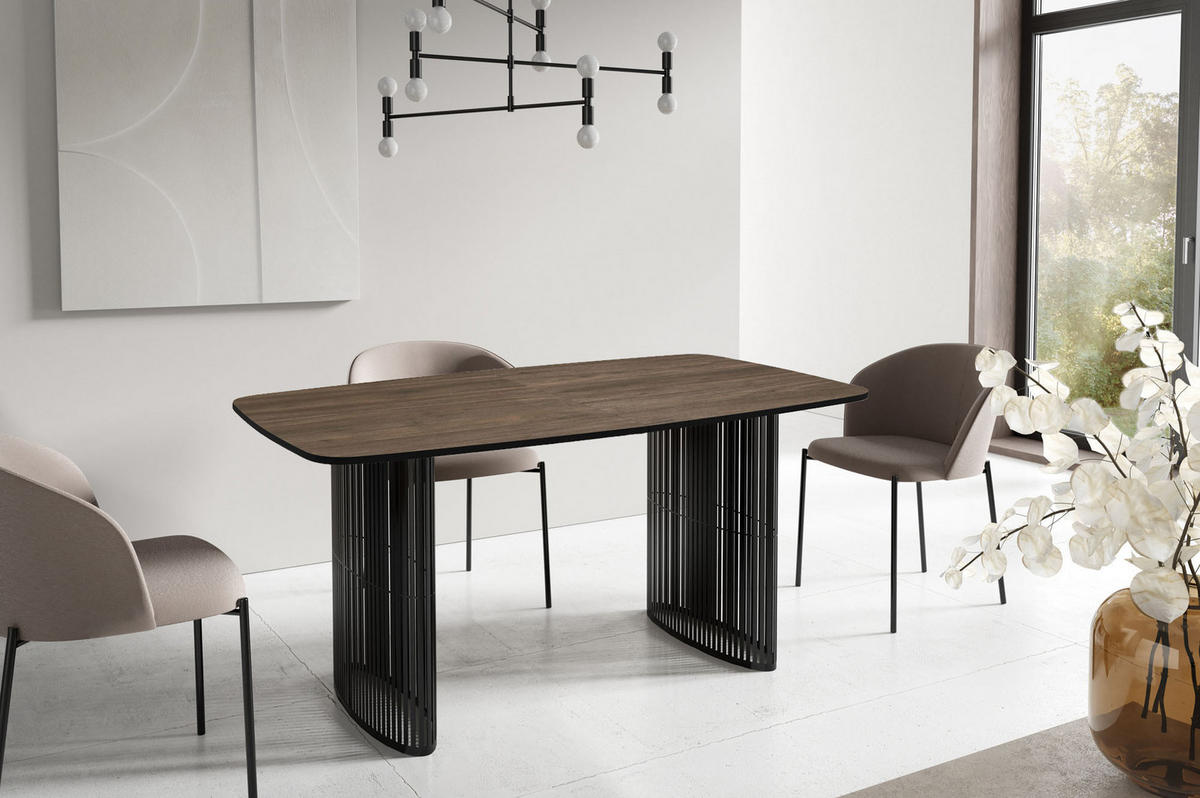 ESSTISCH Cavaro rechteckig oval ausziehbar, Walnuss Braun 180-256/90/76 cm - Walnussfarben/Schwarz, Holzwerkstoff/Metall (180/90/76cm) - WFL GROUP