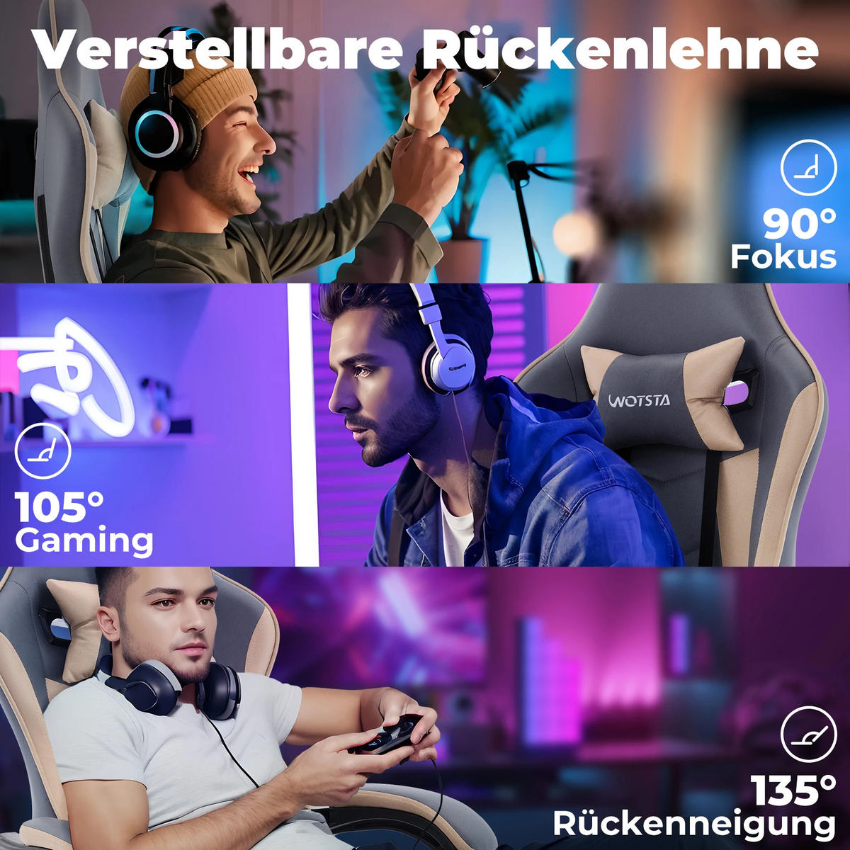 GAMINGSTUHL mit Fußablage Kopfstütze & Lendenkissen Hellblau - Hellblau, Metall (63/125/54cm) - Kaket