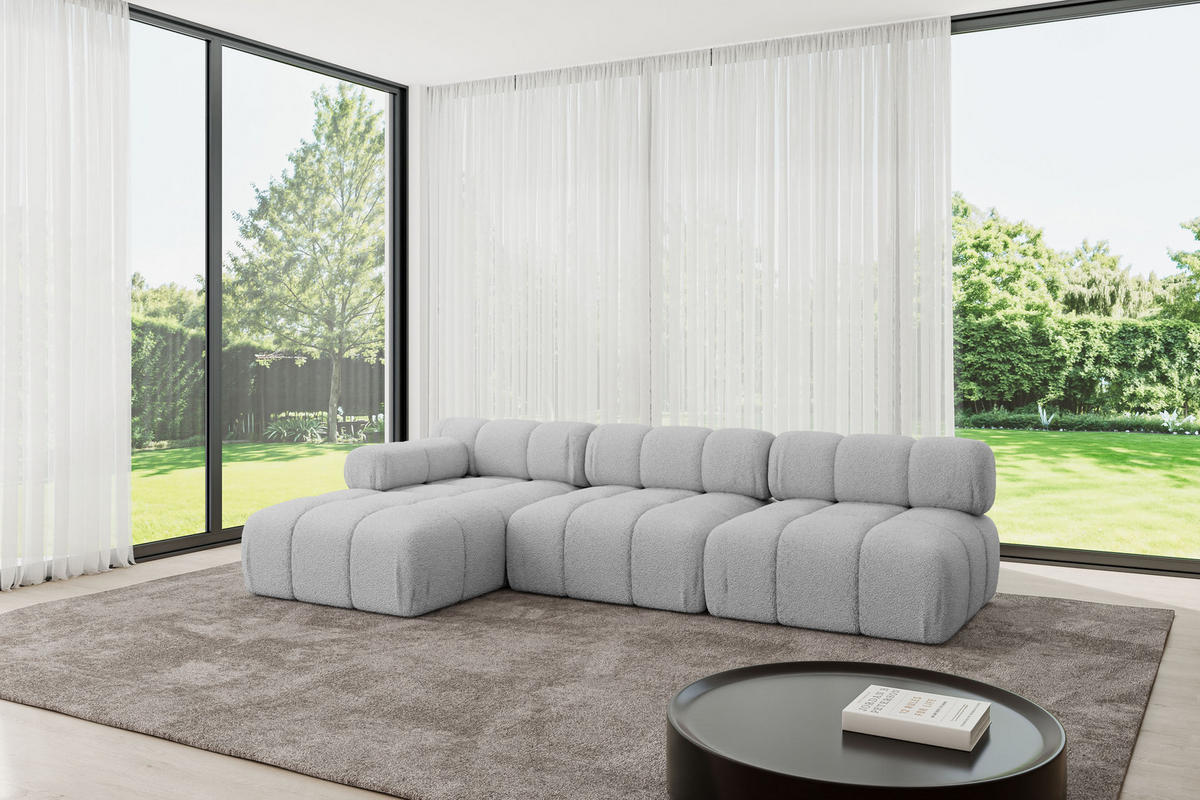 ECKSOFA modulares Sofa Razon-L2 - 285x160x70 cm Hellgrau Bouclé - Hellgrau, Holzwerkstoff/Textil (285/160cm) - ALTDECOR