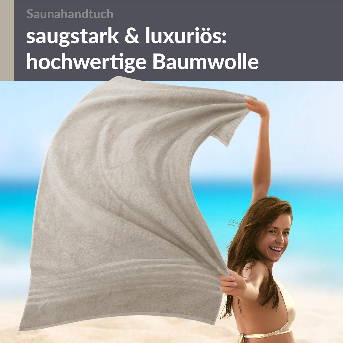 BADETUCH London Kiesel Grau 100x200 cm - Sandfarben, Textil (100/200cm) - Lashuma