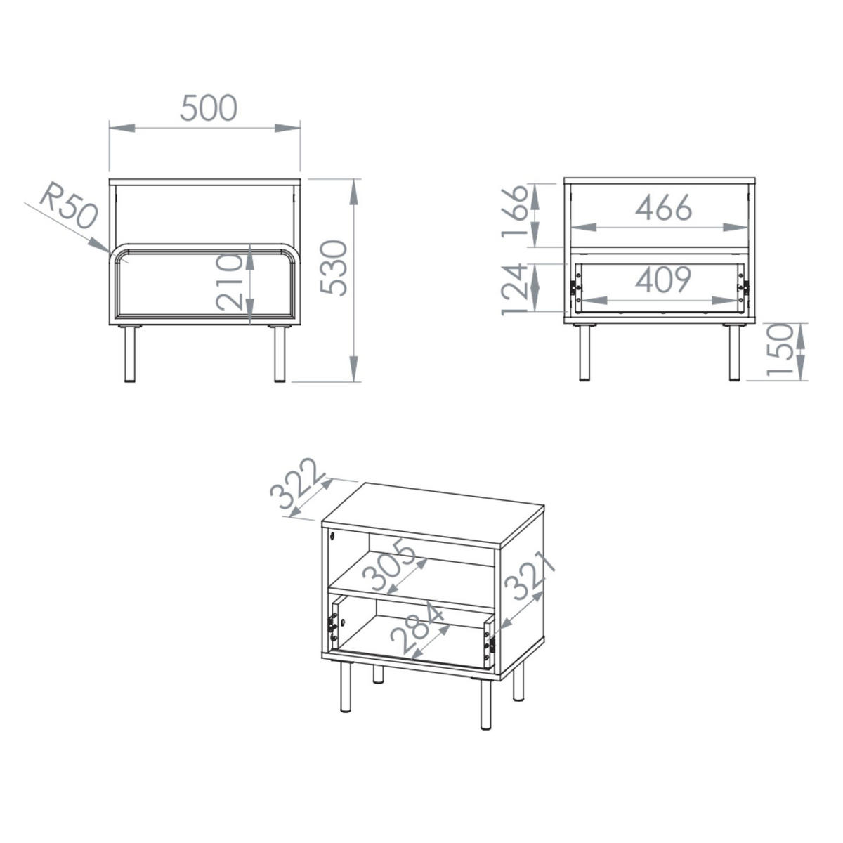 NACHTTISCH Loppa Kaschmirbeige 50 cm - Taupe/Beige, Holzwerkstoff (50/53/32.2cm) - Selsey