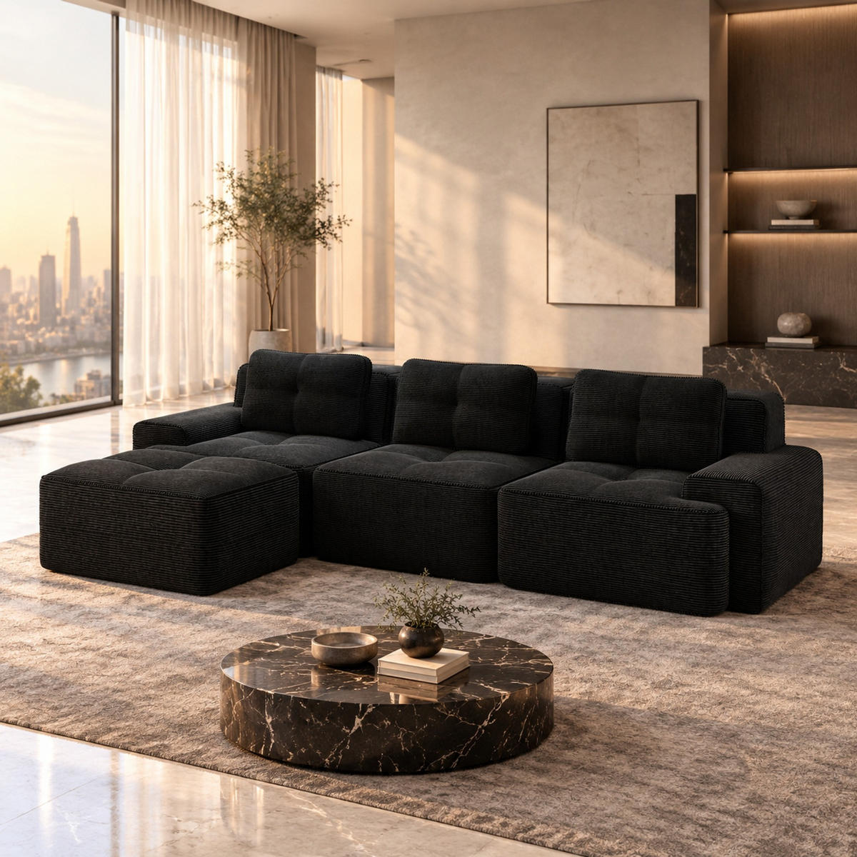 MODULSOFA aus Cord Schwarz 293x177x69 cm mit flexibler Anordnung - Schwarz, Textil (177/293cm) - IVMEU