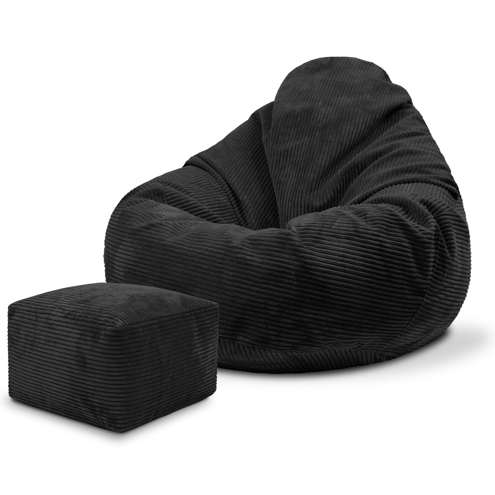 SITZSACK PARADISE MIT FUßSTÜTZE Kordsamt 2-tlg Black Beauty S - Schwarz, Textil (70/70/70cm) - Dreamroots