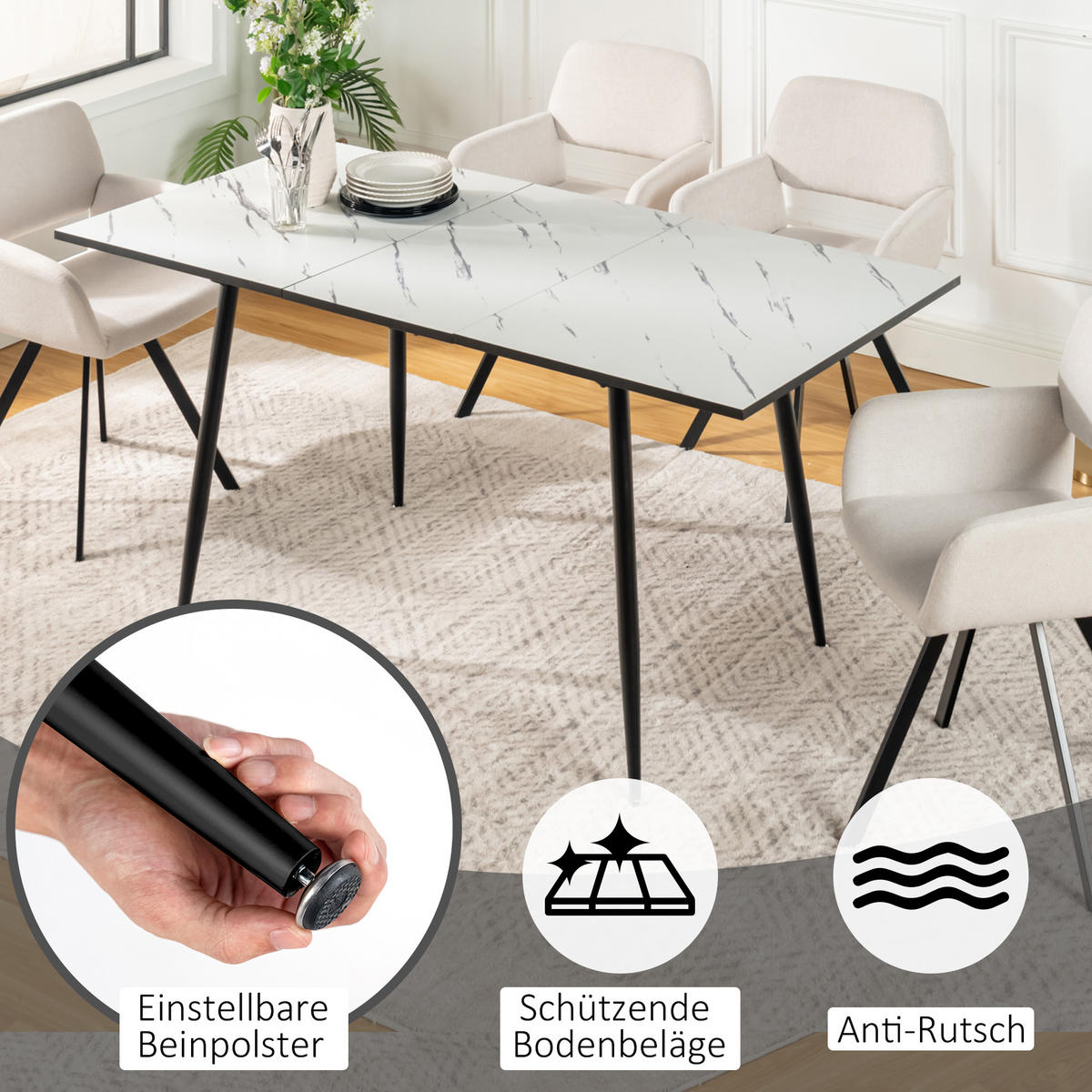 ESSTISCH SET Schwarz und Wildleder - Schwarz/Braun, Holzwerkstoff/Metall (80/75/160cm) - Urban Meuble