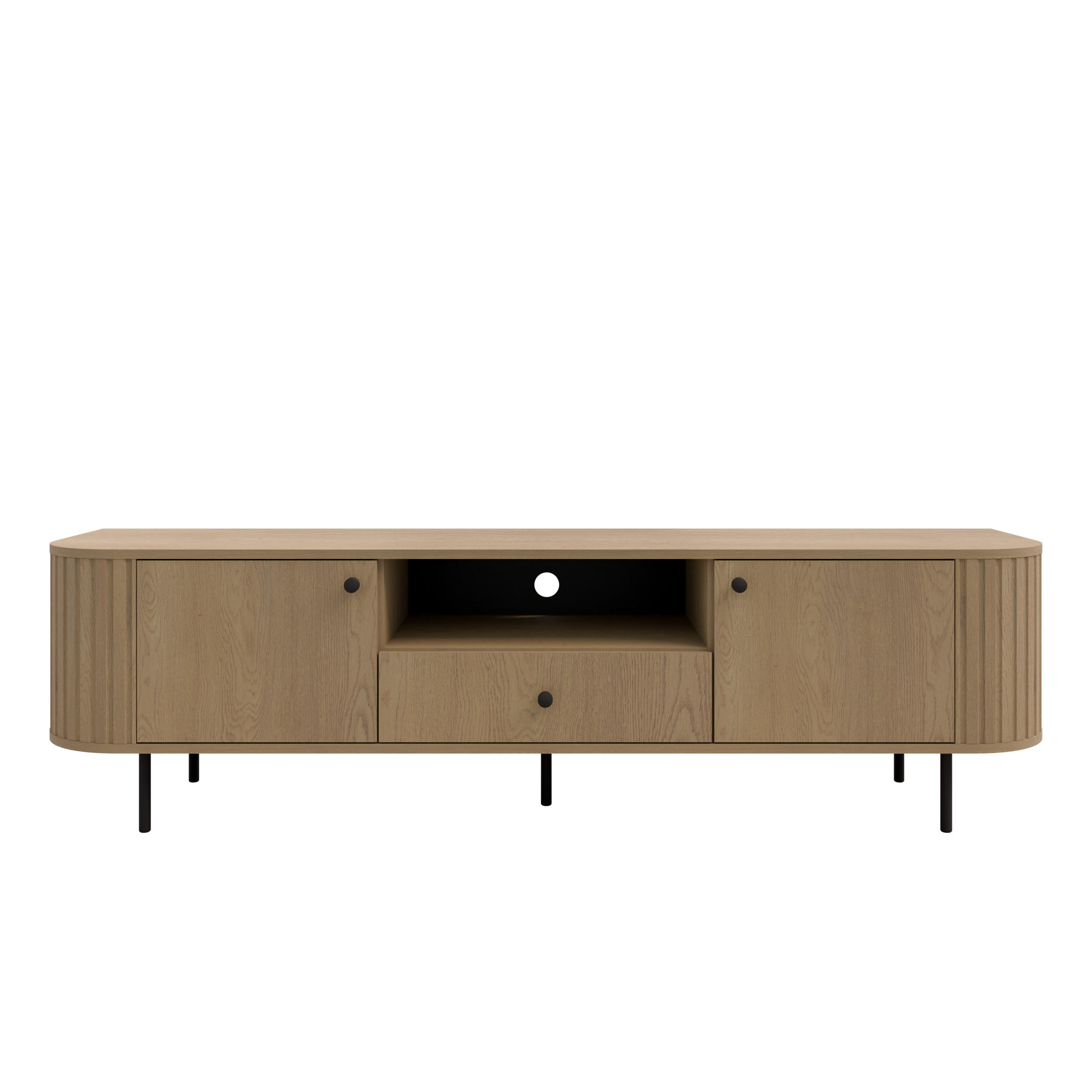 TV-SCHRANK Olivia 180 cm, mit 2 Türen, Schublade, geriffeltem Design, eiche sonoma, schwarzfarbenen Metallfüßen - Sonoma Eiche, Metall (180/50/43cm) - Margaret Hadas24