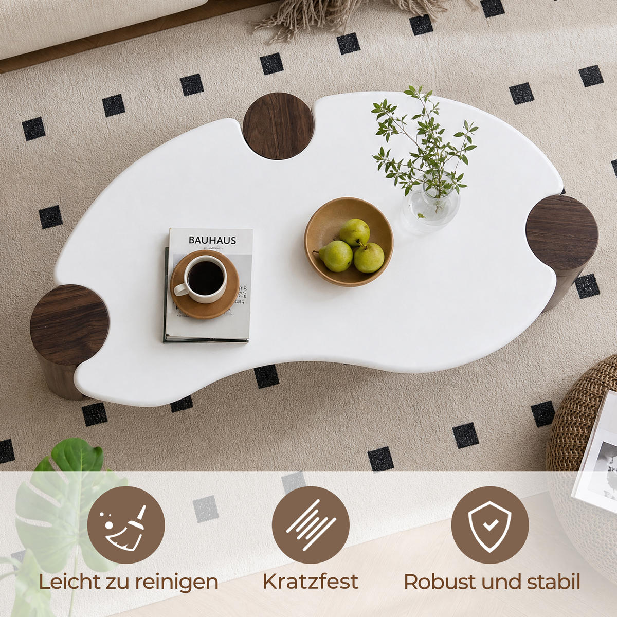 COUCHTISCH Holz 90 × 49 × 36 cm, Memphis-Stil, Walnussoptik - Weiß, Holzwerkstoff (49/90/35.5cm) - Hometopia