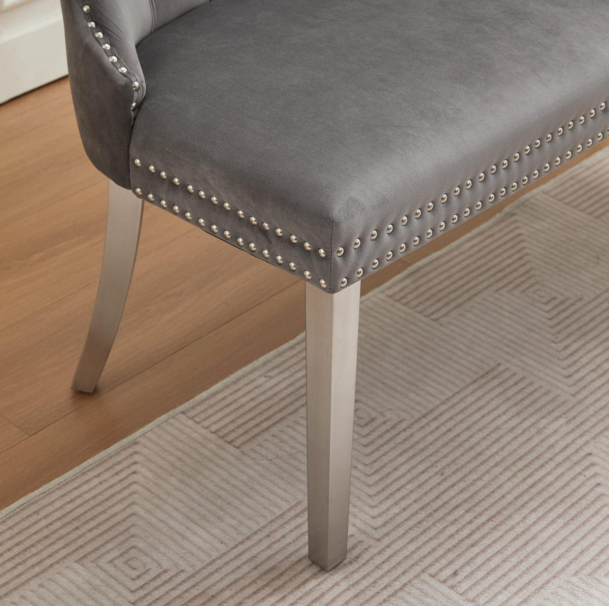 ESSZIMMERBANK 2-Sitzer Samt Grau mit Edelstahlbeinen - Grau, Metall (116/89.5/58cm) - Meubliv