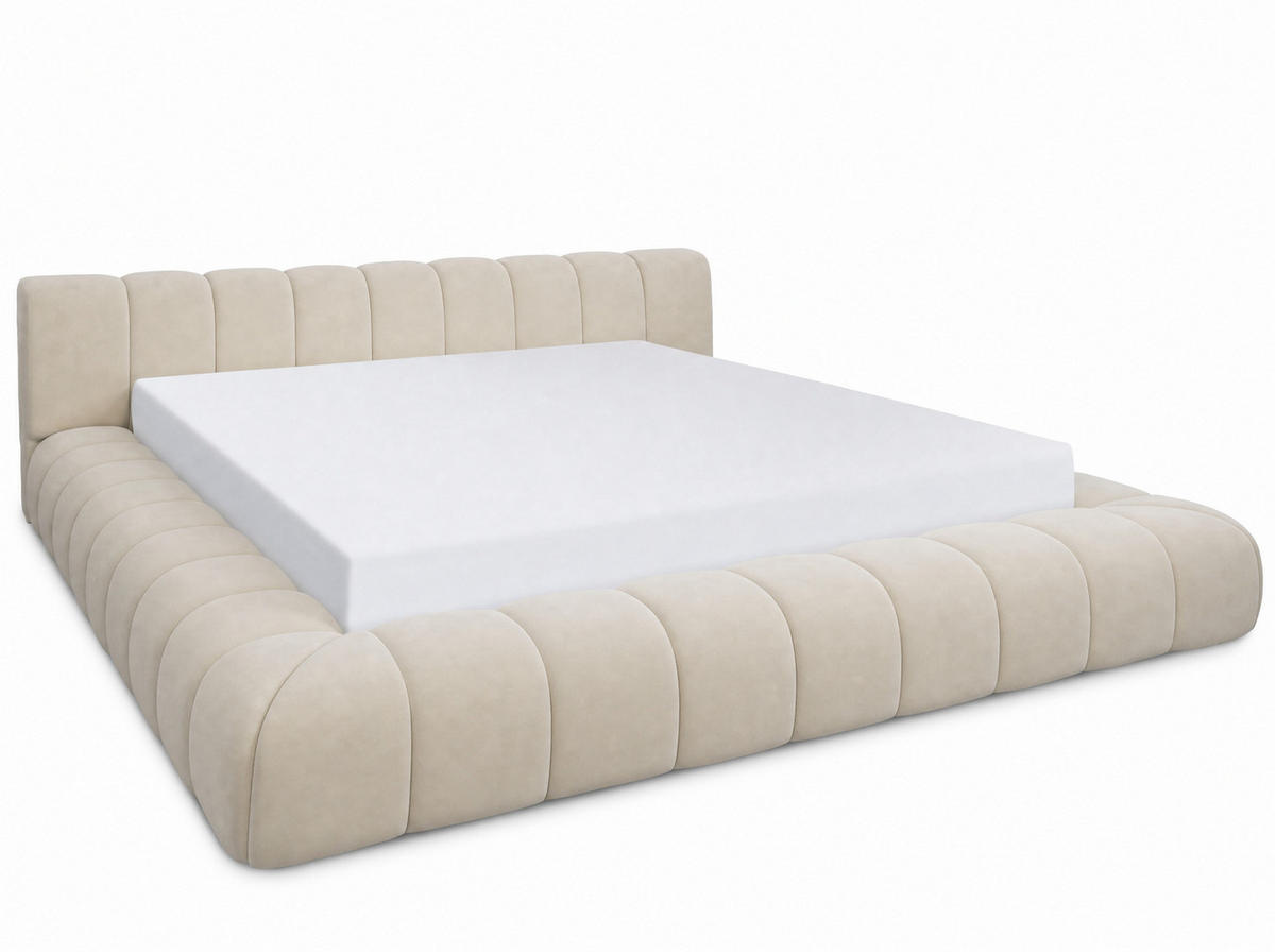 POLSTERBETT Adore Hellbeige 200/200 cm Samt mit Bettkasten - Beige, Textil/Metall (200/200cm) - wonello