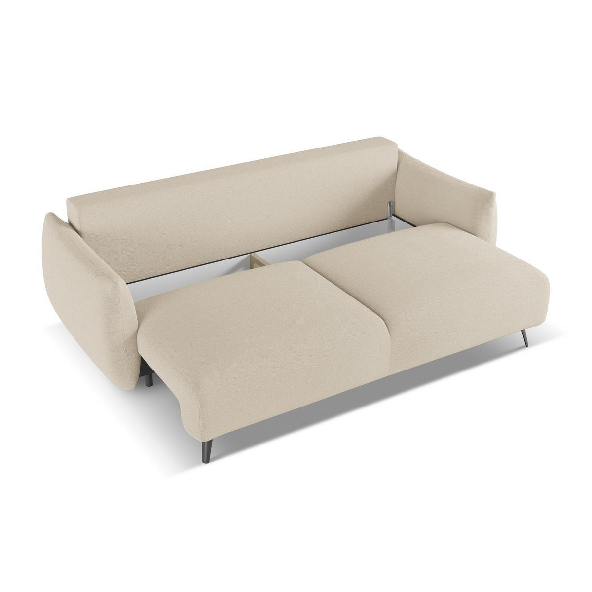 3-SITZER SOFA mit Schlaffunktion Chenille Stoff Beige - Beige/Schwarz, Textil/Metall (230/86/105cm) - LaMiaSofa