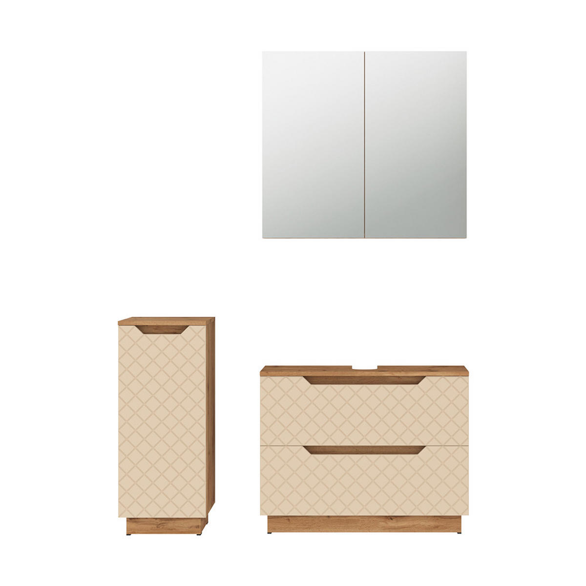 BADMÖBEL-SET Lotta Eiche/Kaschmir mit Kachelstruktur 3 Teile - Kaschmir, Holzwerkstoff (79.6/62.5/32cm) - Vicco