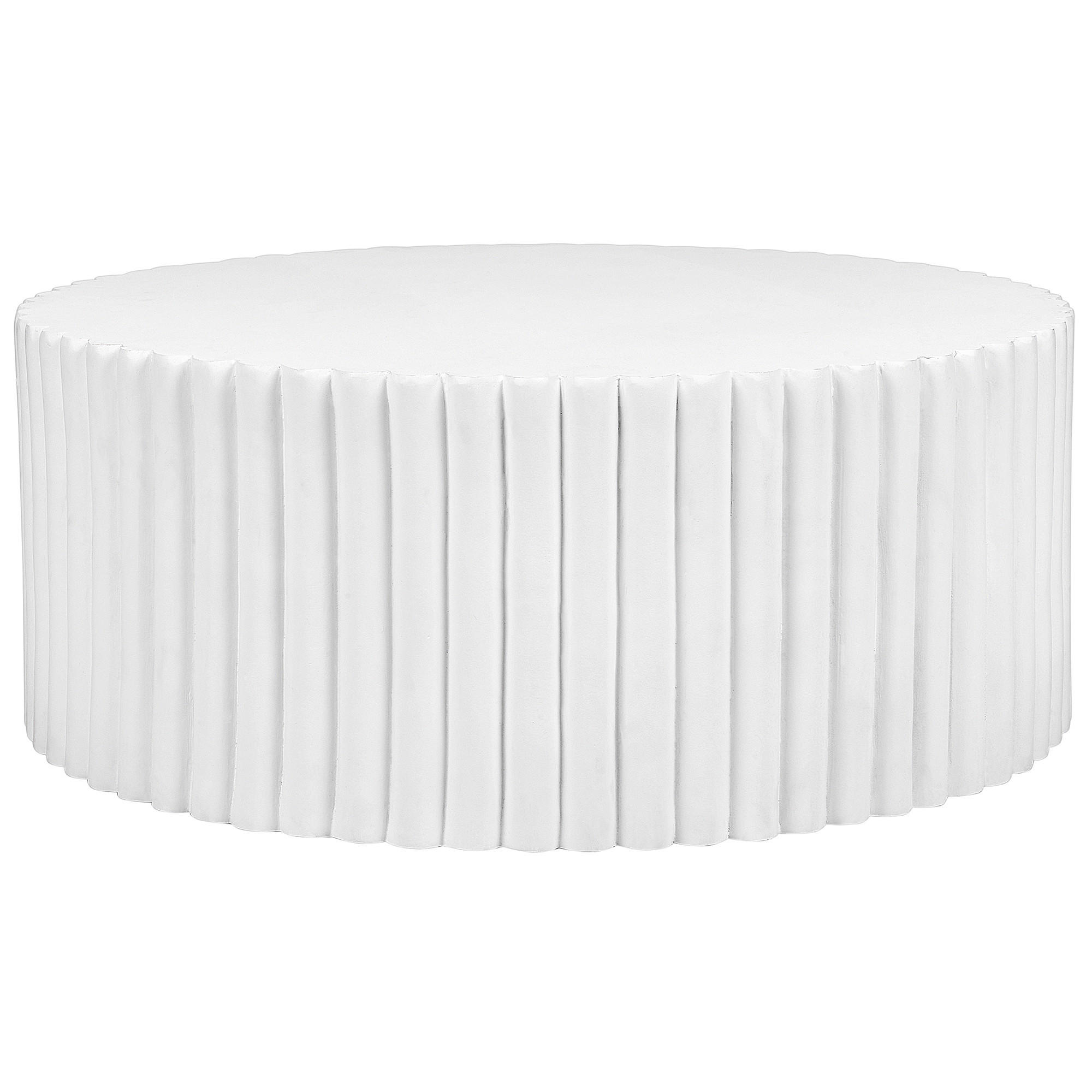 COUCHTISCH Beton Lamellen-Optik weiß rund 117 cm Pozza - Weiß, Keramik (114/117/42cm) - Beliani