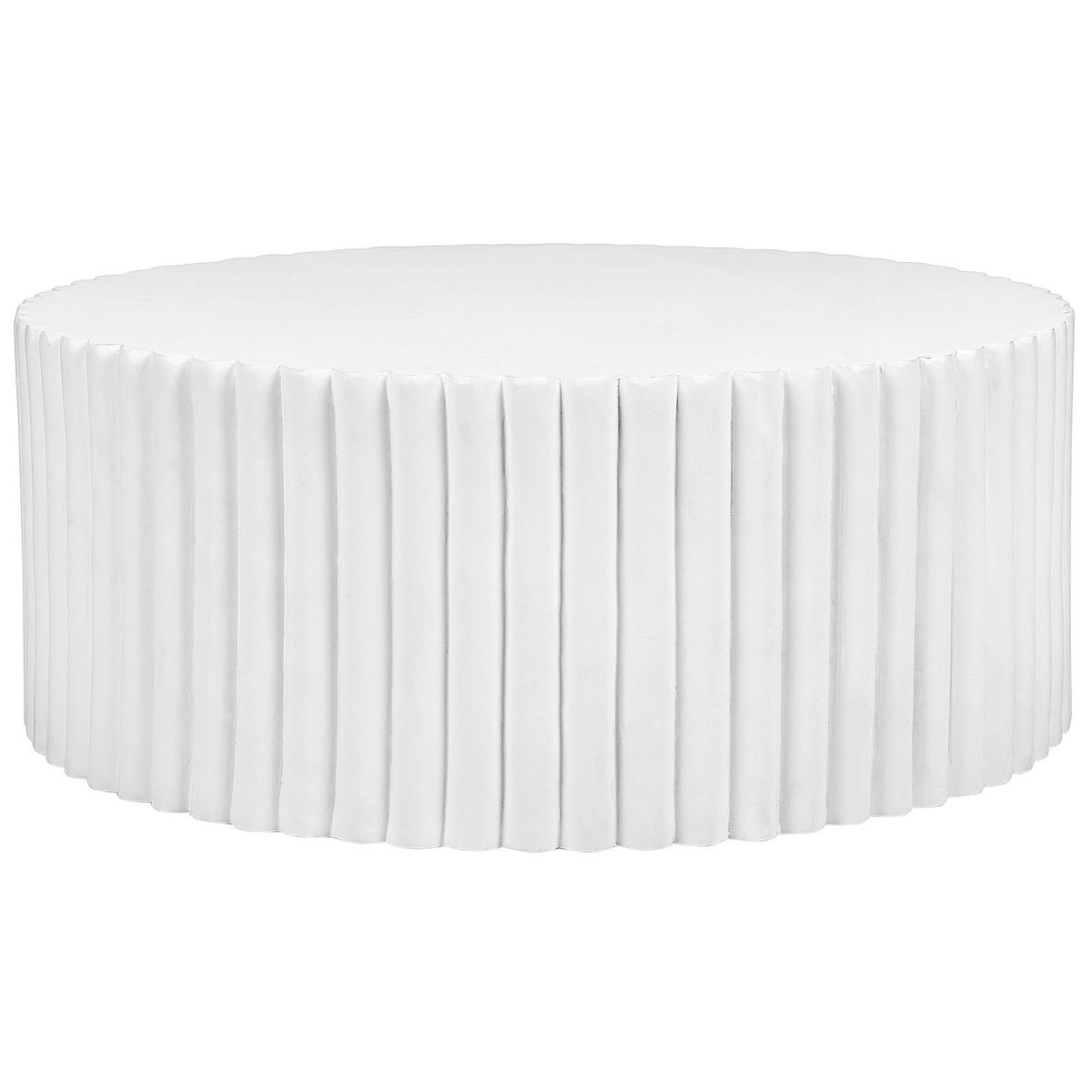 COUCHTISCH Beton Lamellen-Optik weiß rund 117 cm Pozza - Weiß, Keramik (114/117/42cm) - Beliani