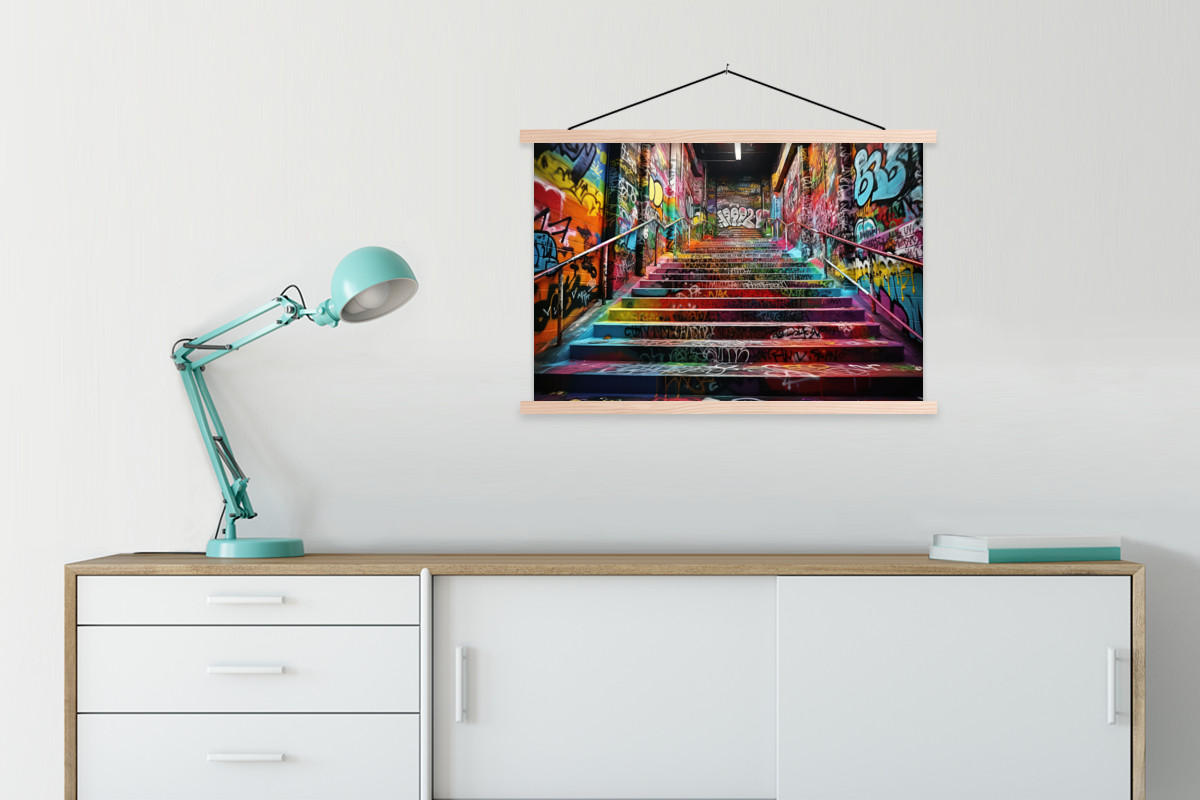 POSTER Treppe - Graffiti - Farben - Kunst 90x60 cm - Multicolor, Textil (90/60/0.15cm) - MuchoWow