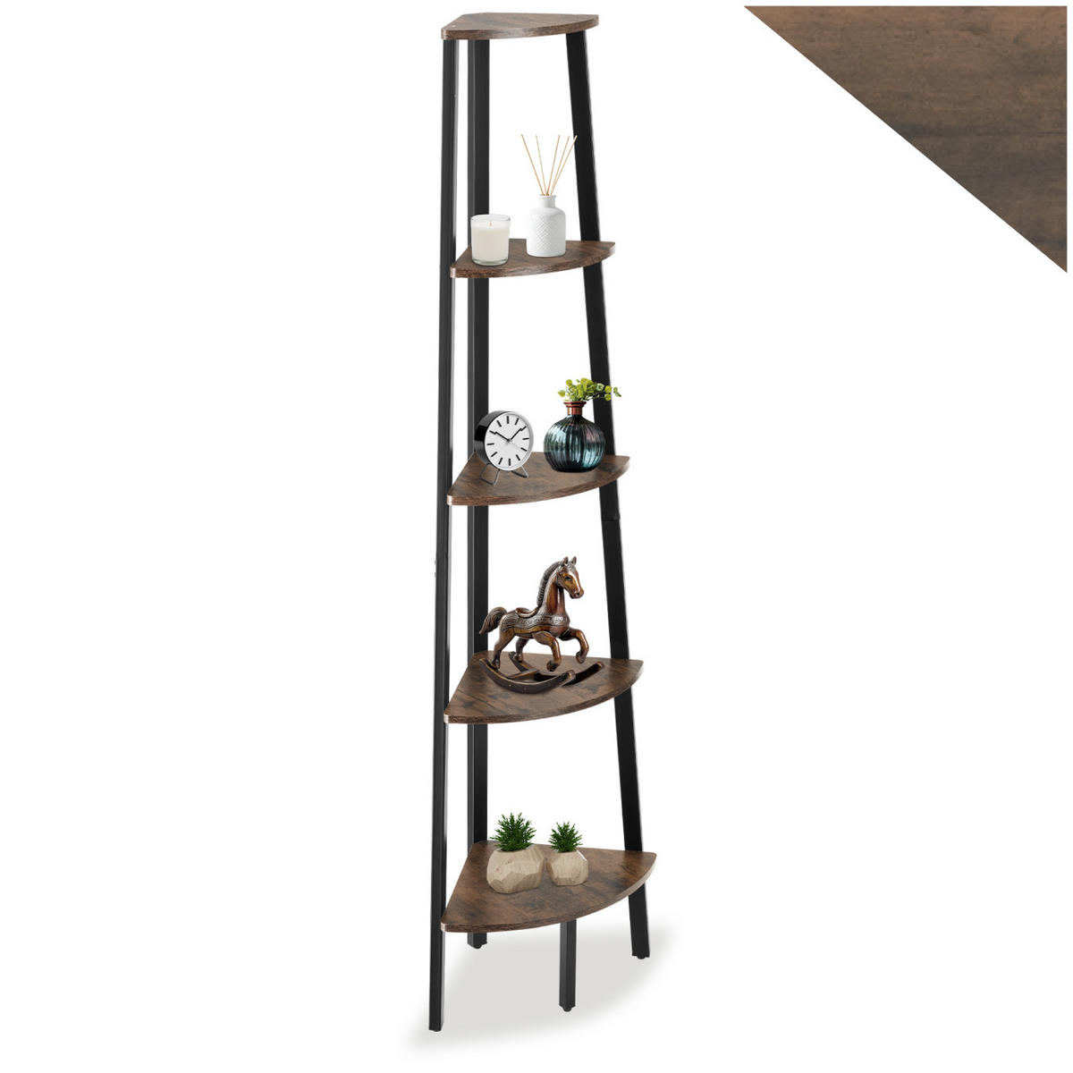 ECKREGAL Portland ,inklusive Kippschutz, 34 x 34 x 158,5 cm,Industrial Holz dunkel, rustikal - Rostfarben, Holzwerkstoff (34/158.5/34cm) - tectake