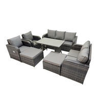 GARTENMÖBELSET mit ESSTISCH,SOFA Polyrattan 9-Sitzer - Dunkelgrau/Grau, Glas/Kunststoff - Fimous