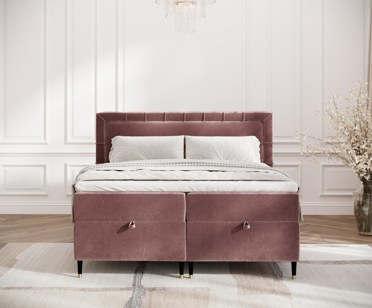 BOXBETT Monpelli Rosa 180/200 cm mit Matratze und Topper - Pink/Schwarz, Holz/Holzwerkstoff (180/200cm) - Maison de Reve