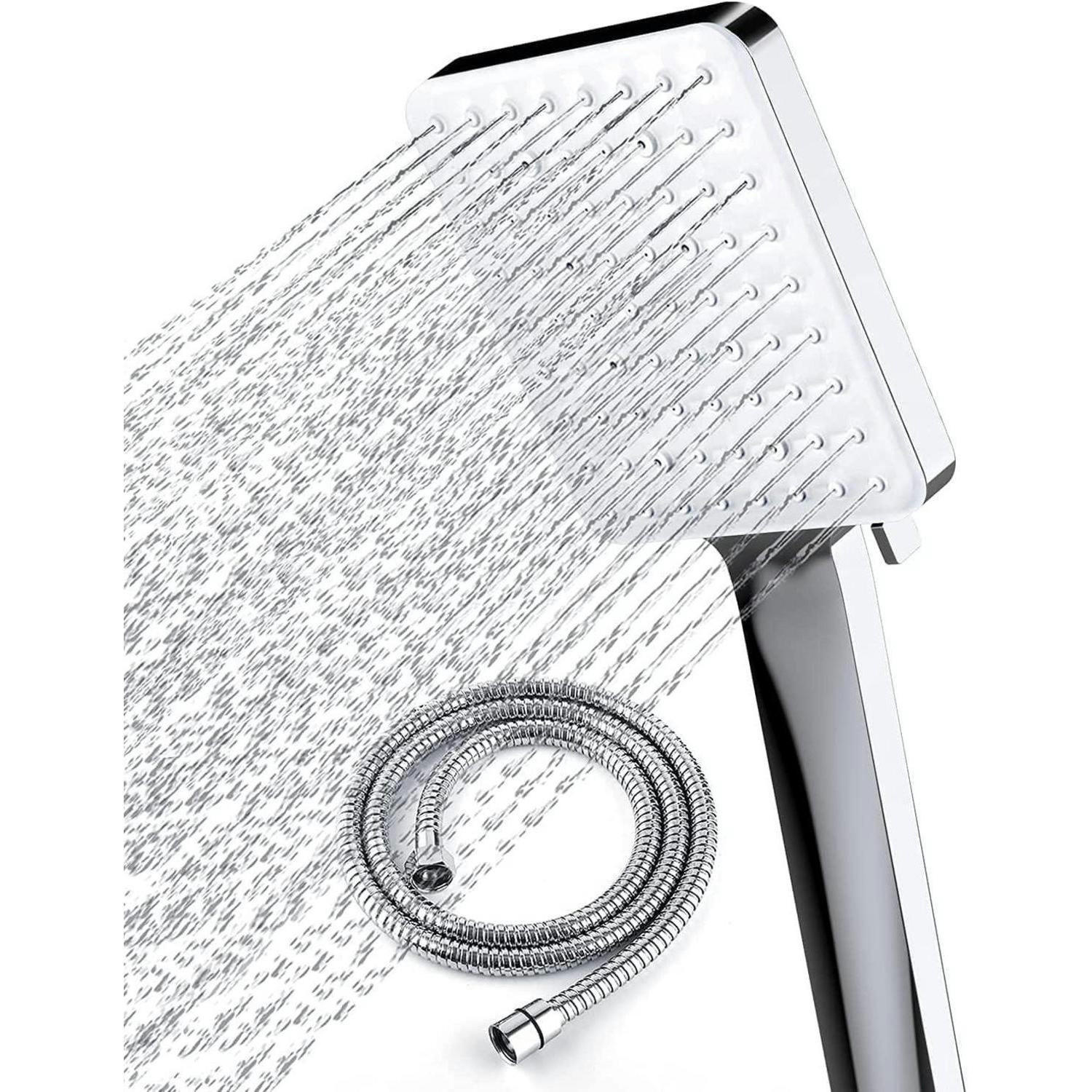 DUSCHKOPF mit Schlauch 2M 6 Strahlarten Eckig Silber - Silberfarben, Metall (12/12.7/220cm)